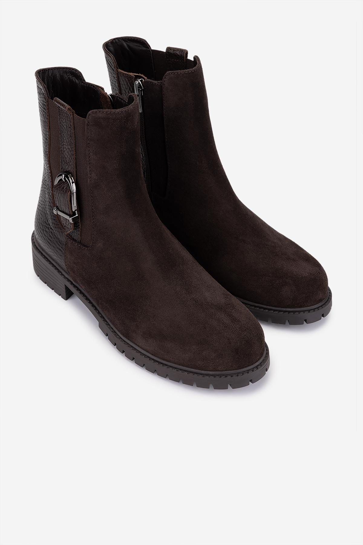 Valmenti Kadın Hakiki Deri Kahverengi Düz Bot