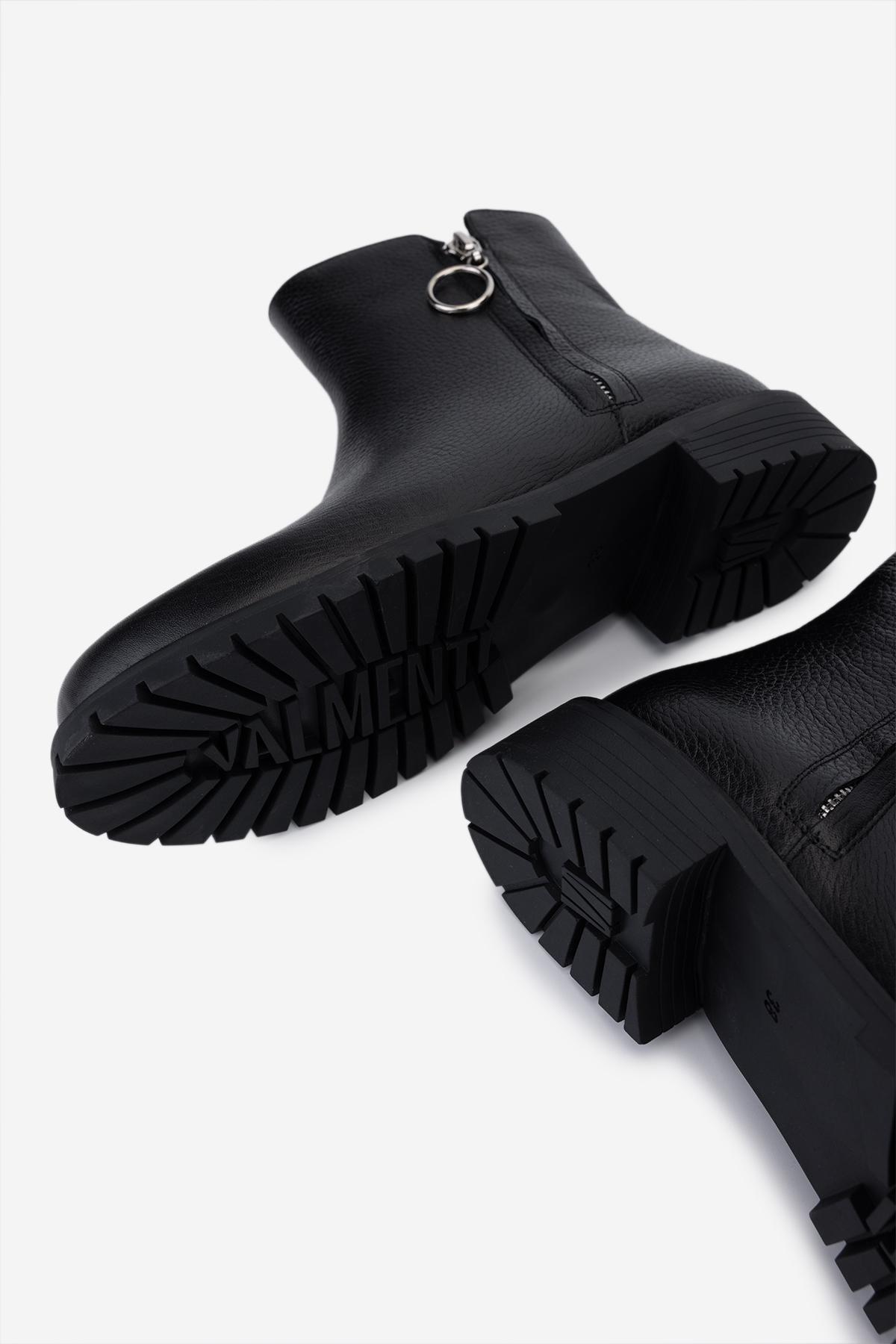 Valmenti Kadın Hakiki Deri Siyah Floter Düz Bot