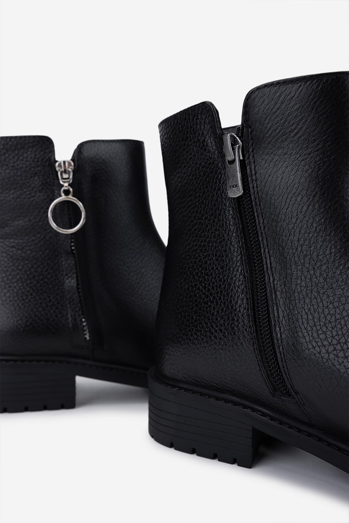 Valmenti Kadın Hakiki Deri Siyah Floter Düz Bot