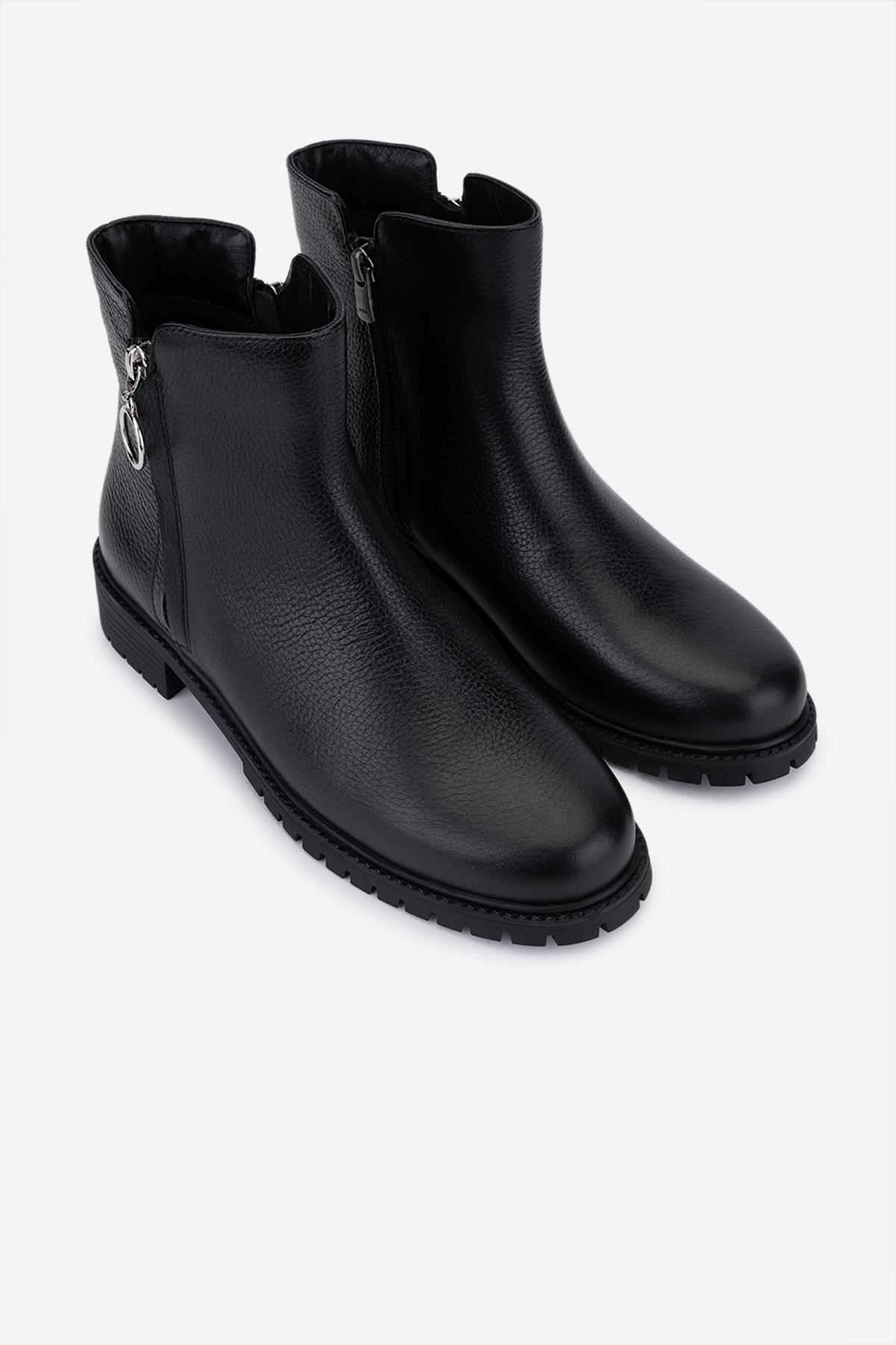 Valmenti Kadın Hakiki Deri Siyah Floter Düz Bot