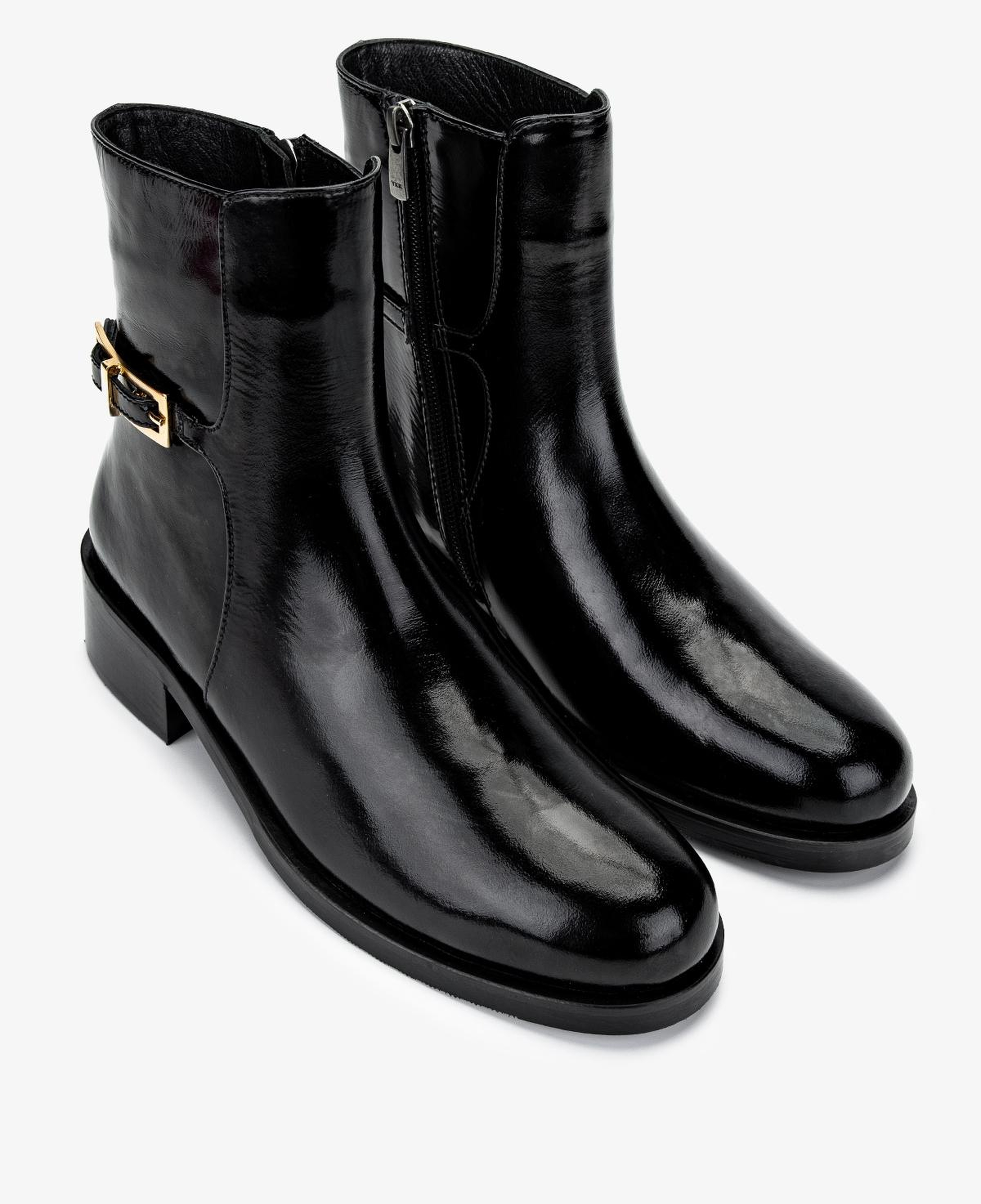 Valmenti Kadın Hakiki Deri Siyah Kırışık Rugan Düz Bot