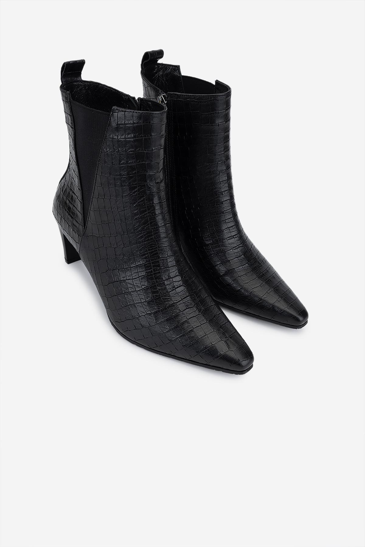 Valmenti Kadın Hakiki Deri Siyah Kroko Topuklu Bot