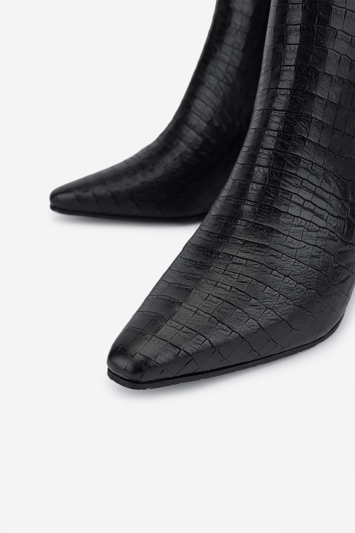 Valmenti Kadın Hakiki Deri Siyah Kroko Topuklu Bot