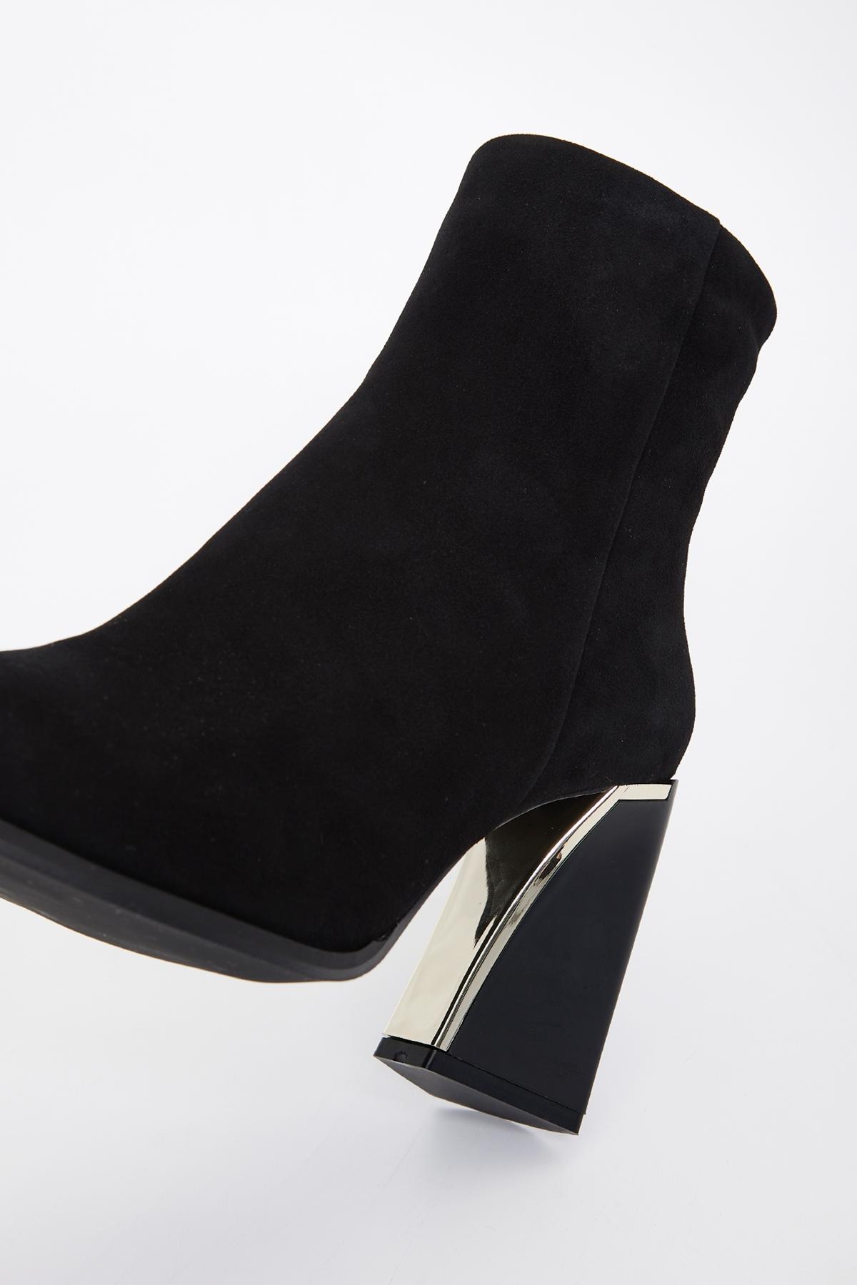 Valmenti Kadın Hakiki Deri Siyah Süet Topuklu Bot