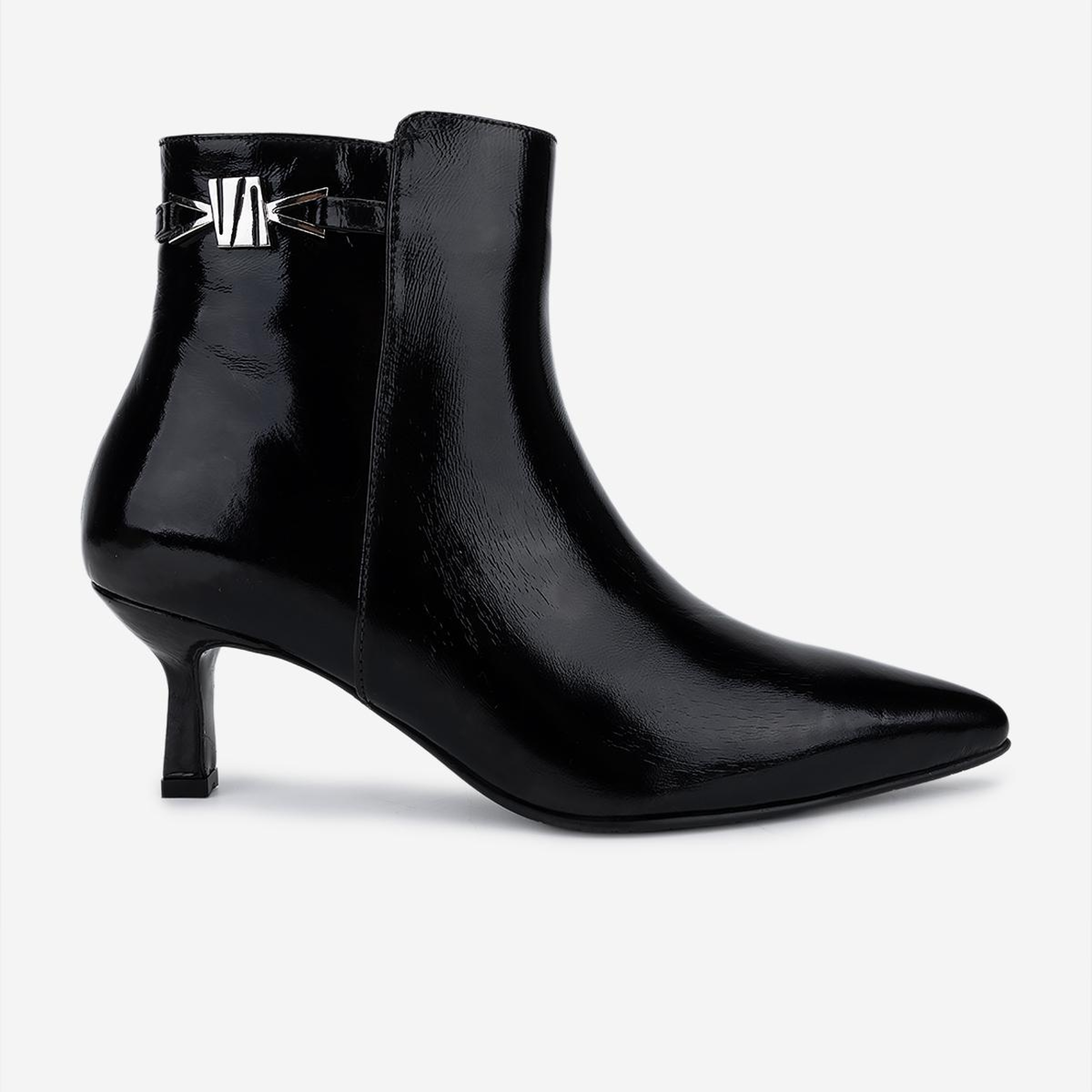 Valmenti Kadın Hakiki Deri Siyah Rugan Topuklu Bot