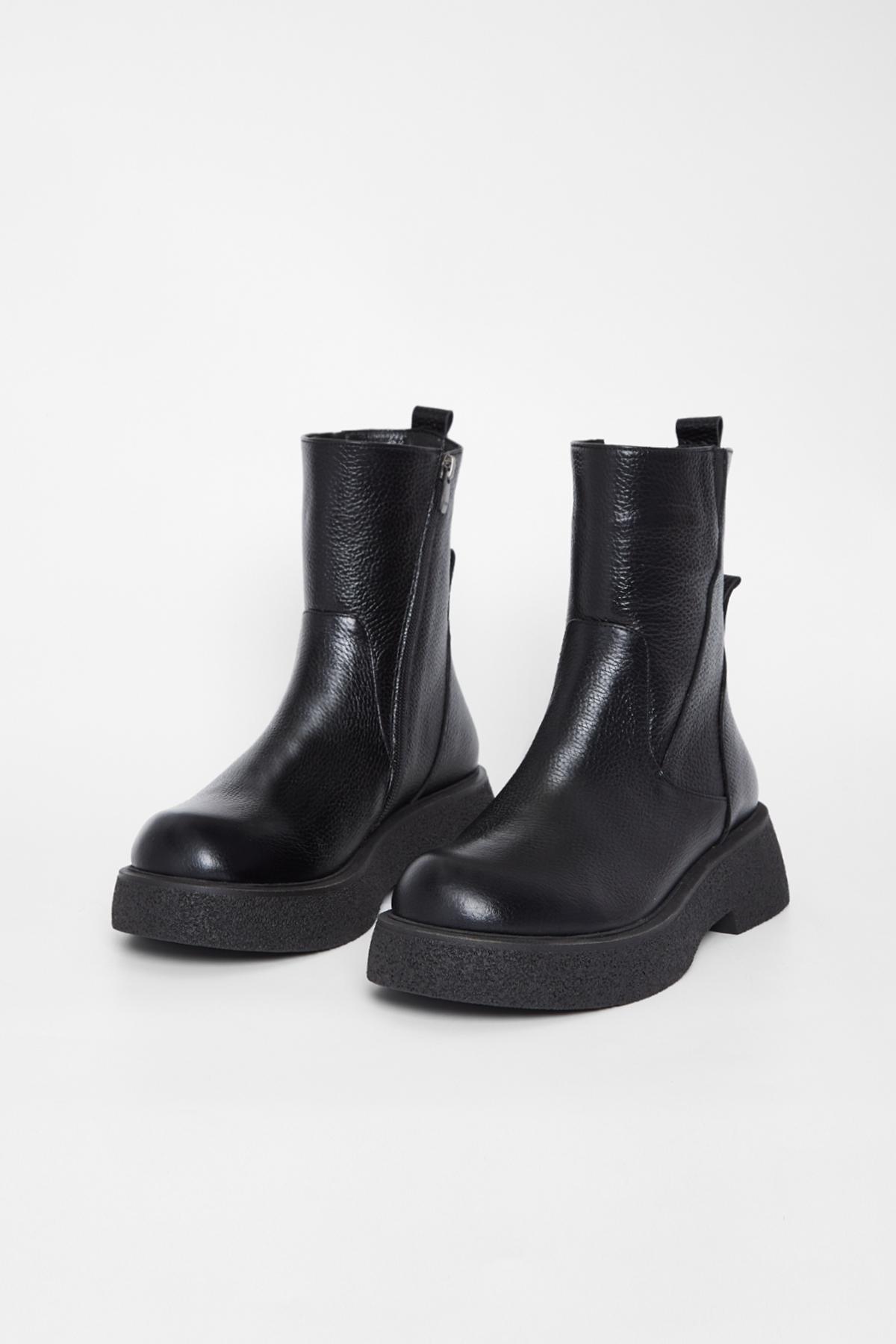 Valmenti Kadın Hakiki Deri Siyah Floter Düz Bot