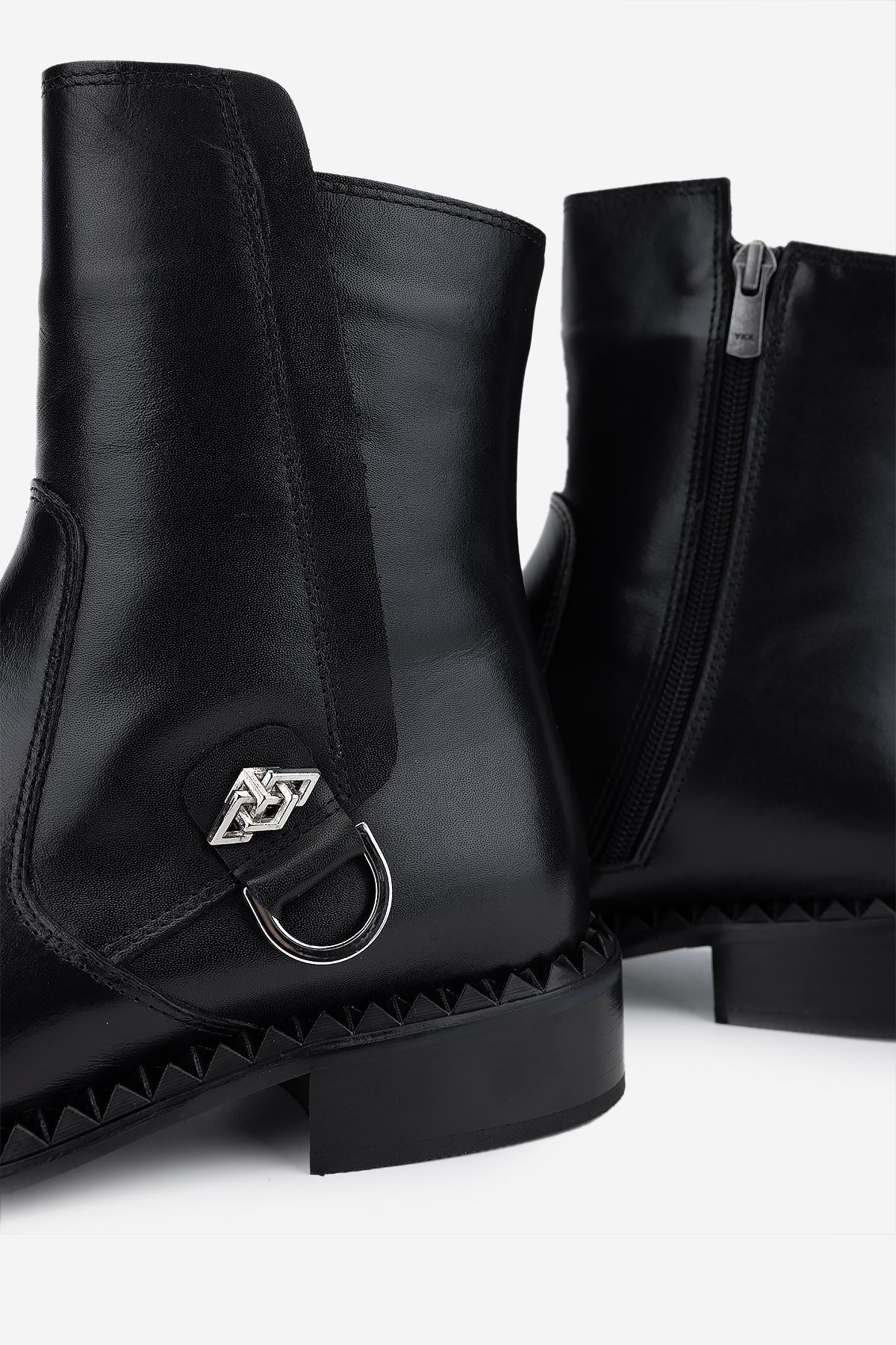 Valmenti Kadın Hakiki Deri Siyah Düz Bot