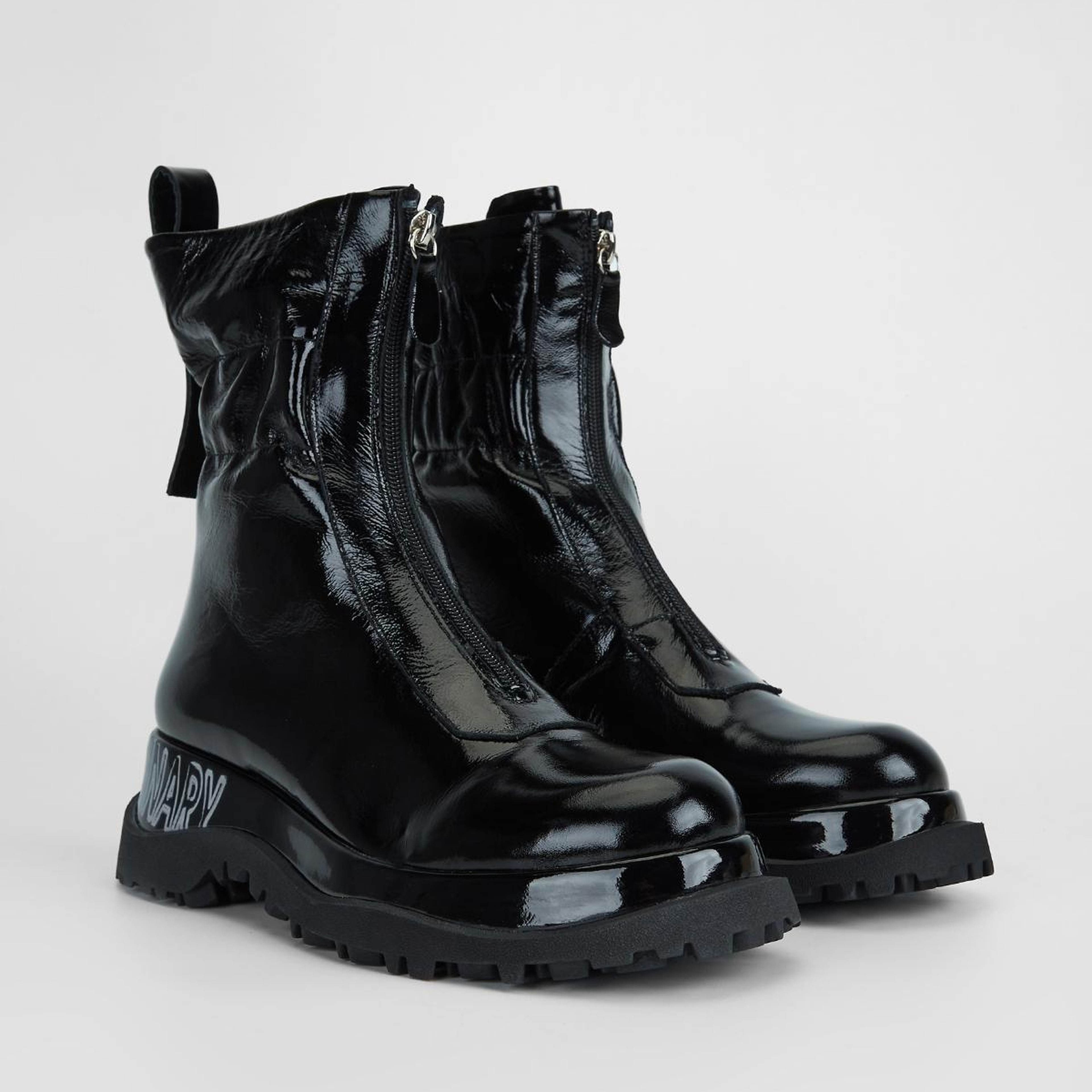 Valmenti Kadın Hakiki Deri Siyah Kırışık Rugan Düz Bot