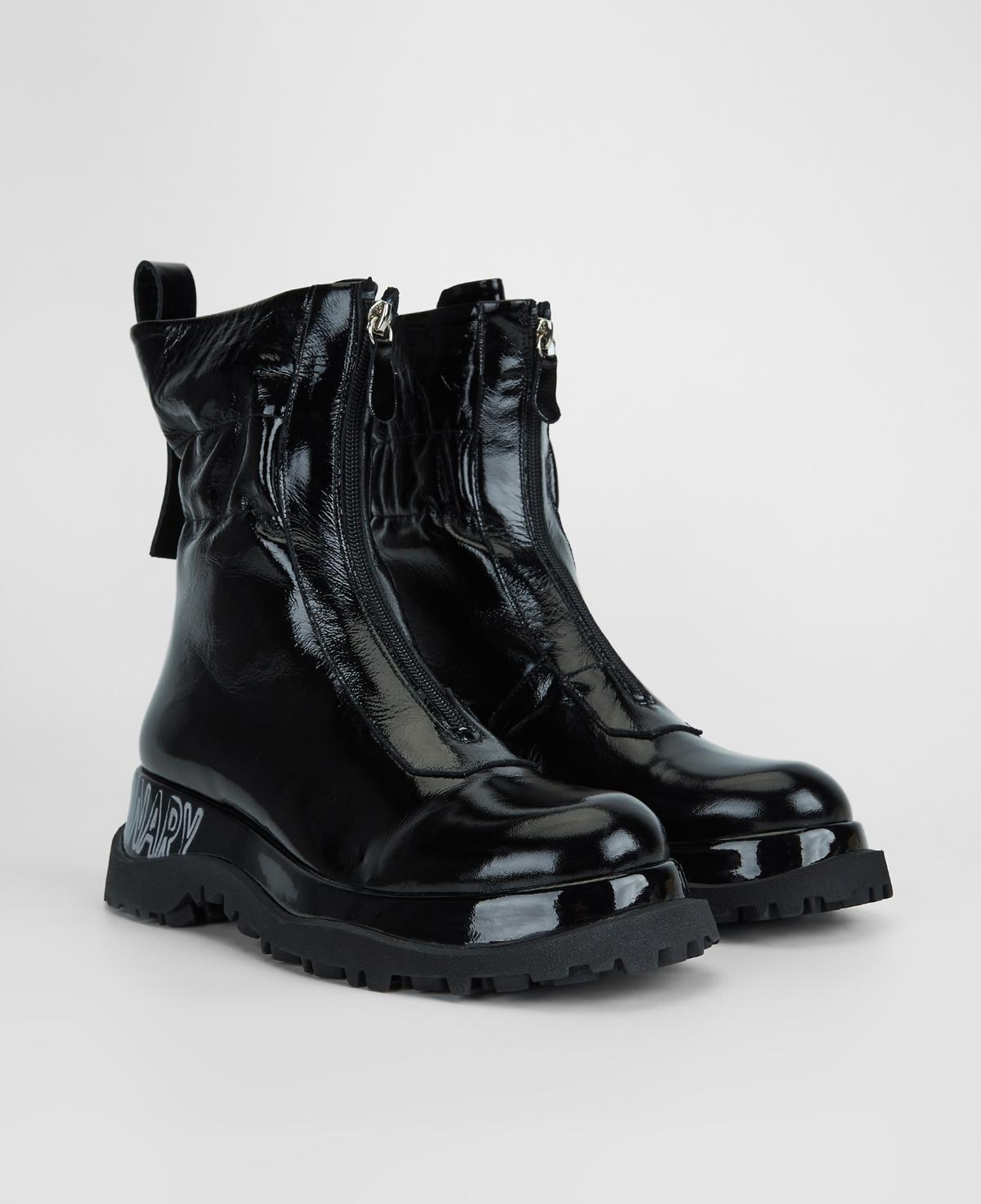 Valmenti Kadın Hakiki Deri Siyah Kırışık Rugan Düz Bot