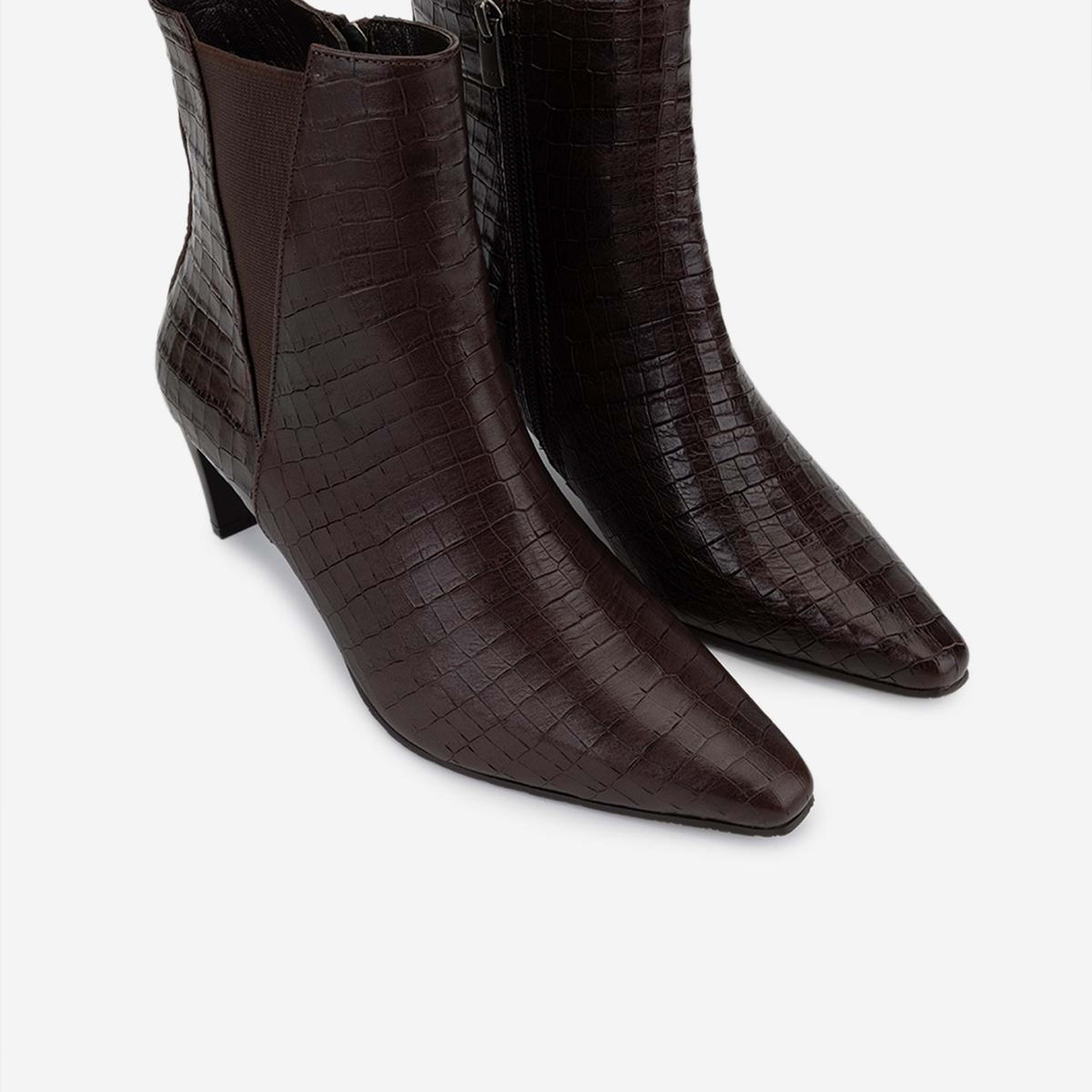 Valmenti Kadın Hakiki Deri Kahverengi Kroko Topuklu Bot