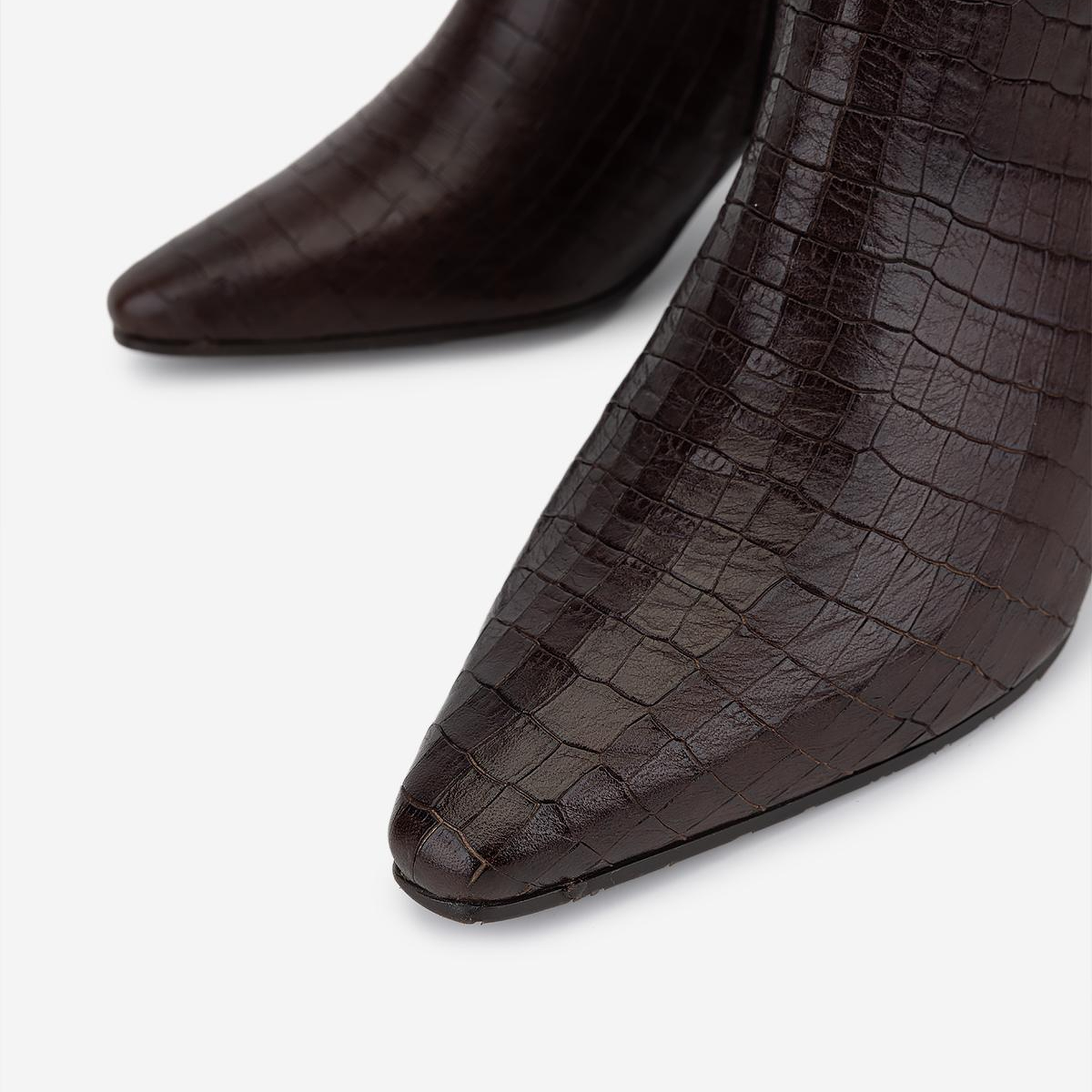 Valmenti Kadın Hakiki Deri Kahverengi Kroko Topuklu Bot