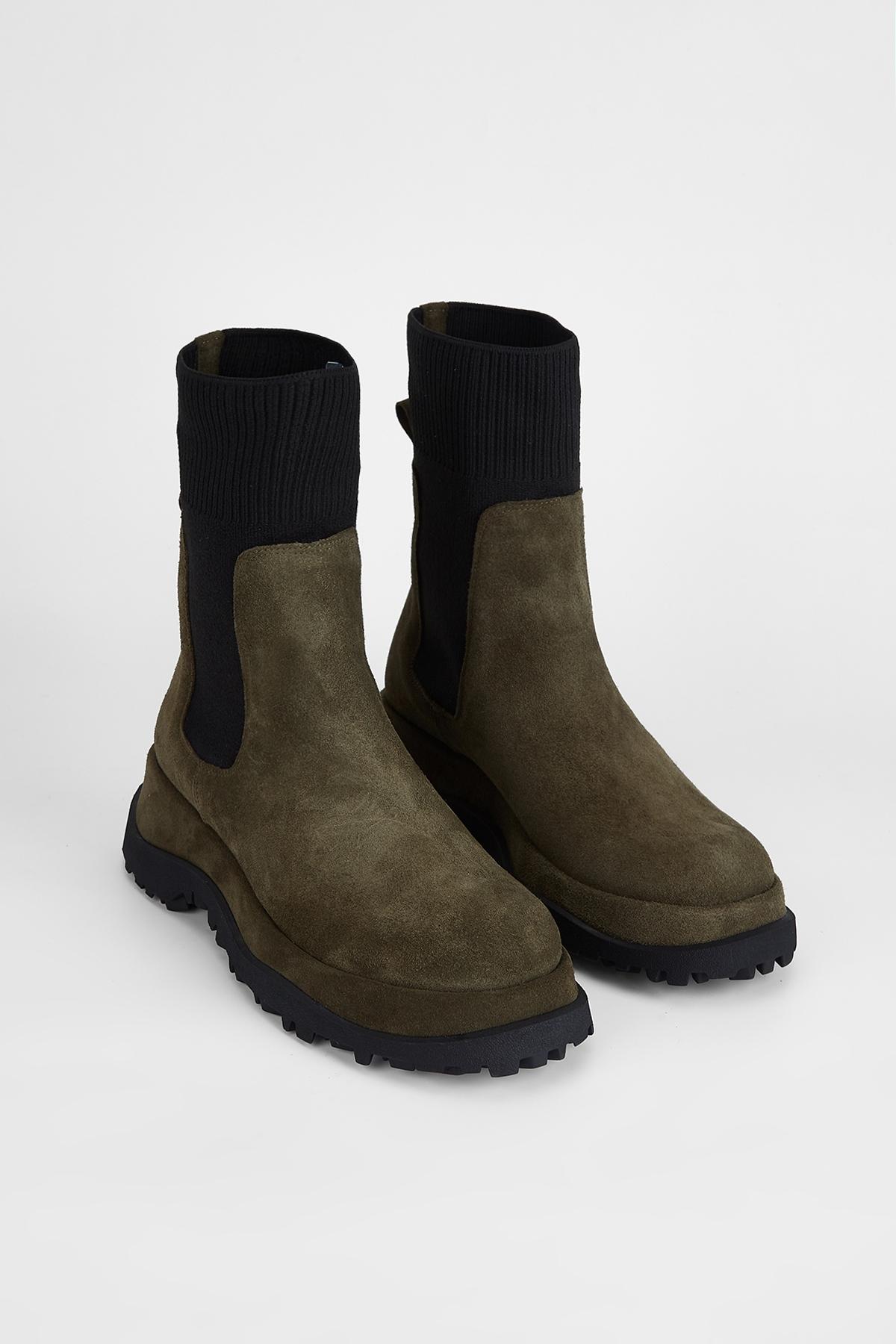 Valmenti Kadın Hakiki Deri Haki Süet Düz Bot