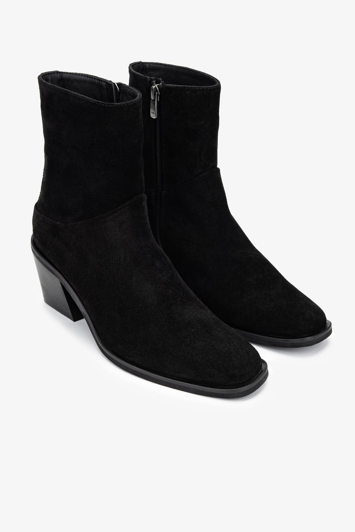 Valmenti Kadın Hakiki Deri Siyah Süet Topuklu Bot