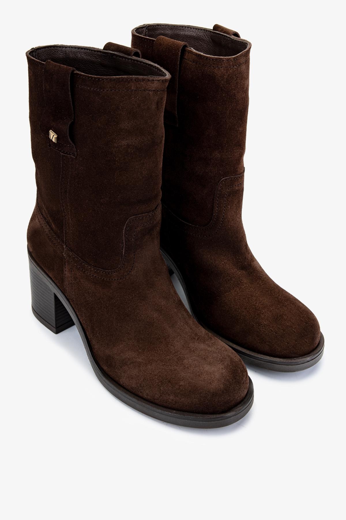 Valmenti Kadın Hakiki Deri Kahverengi Süet Topuklu Bot