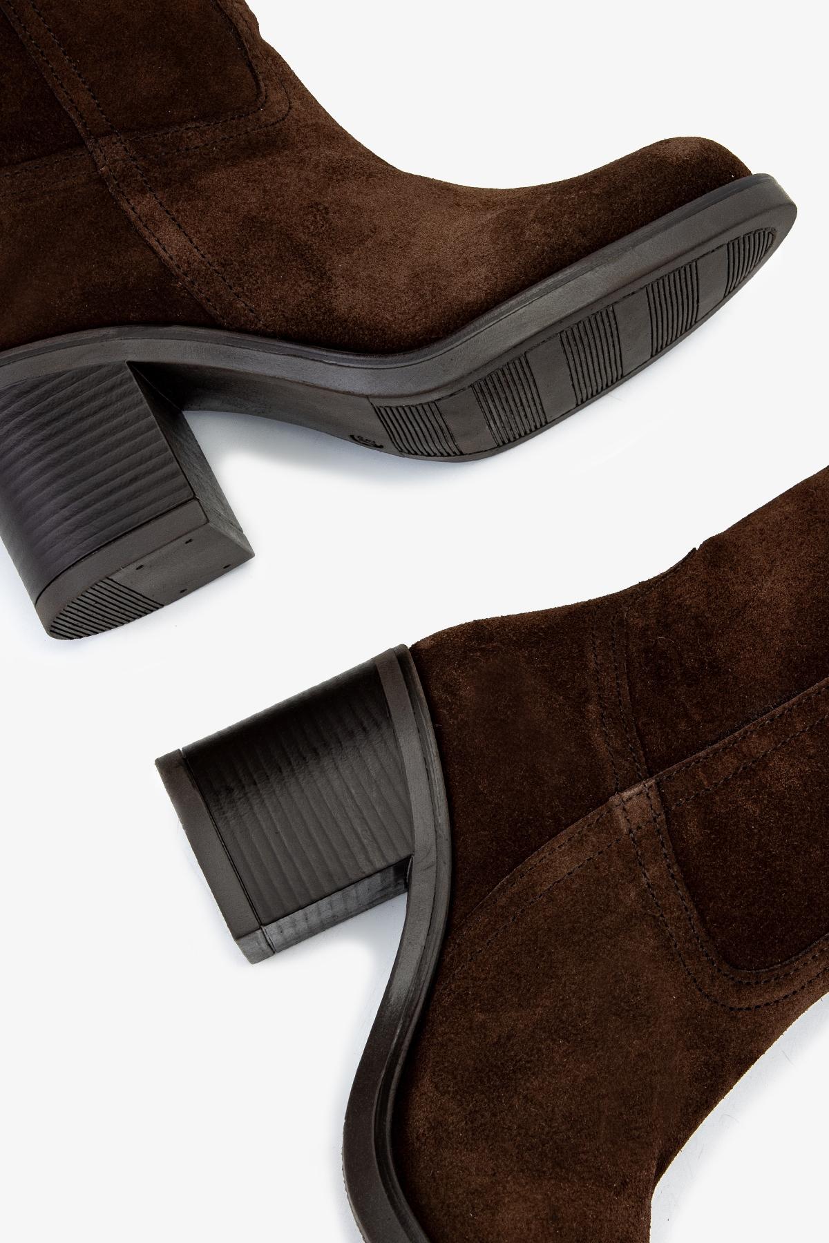 Valmenti Kadın Hakiki Deri Kahverengi Süet Topuklu Bot