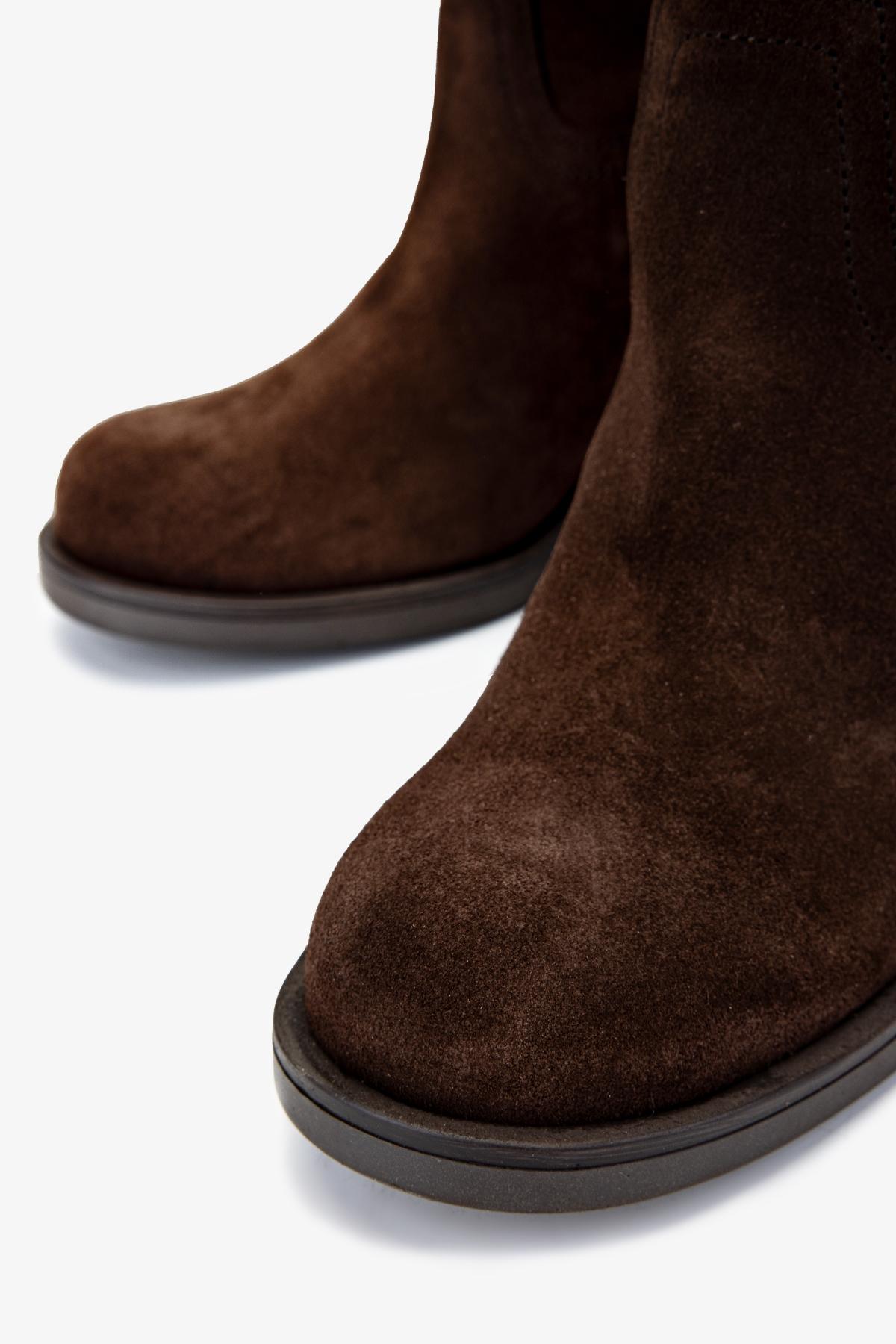 Valmenti Kadın Hakiki Deri Kahverengi Süet Topuklu Bot