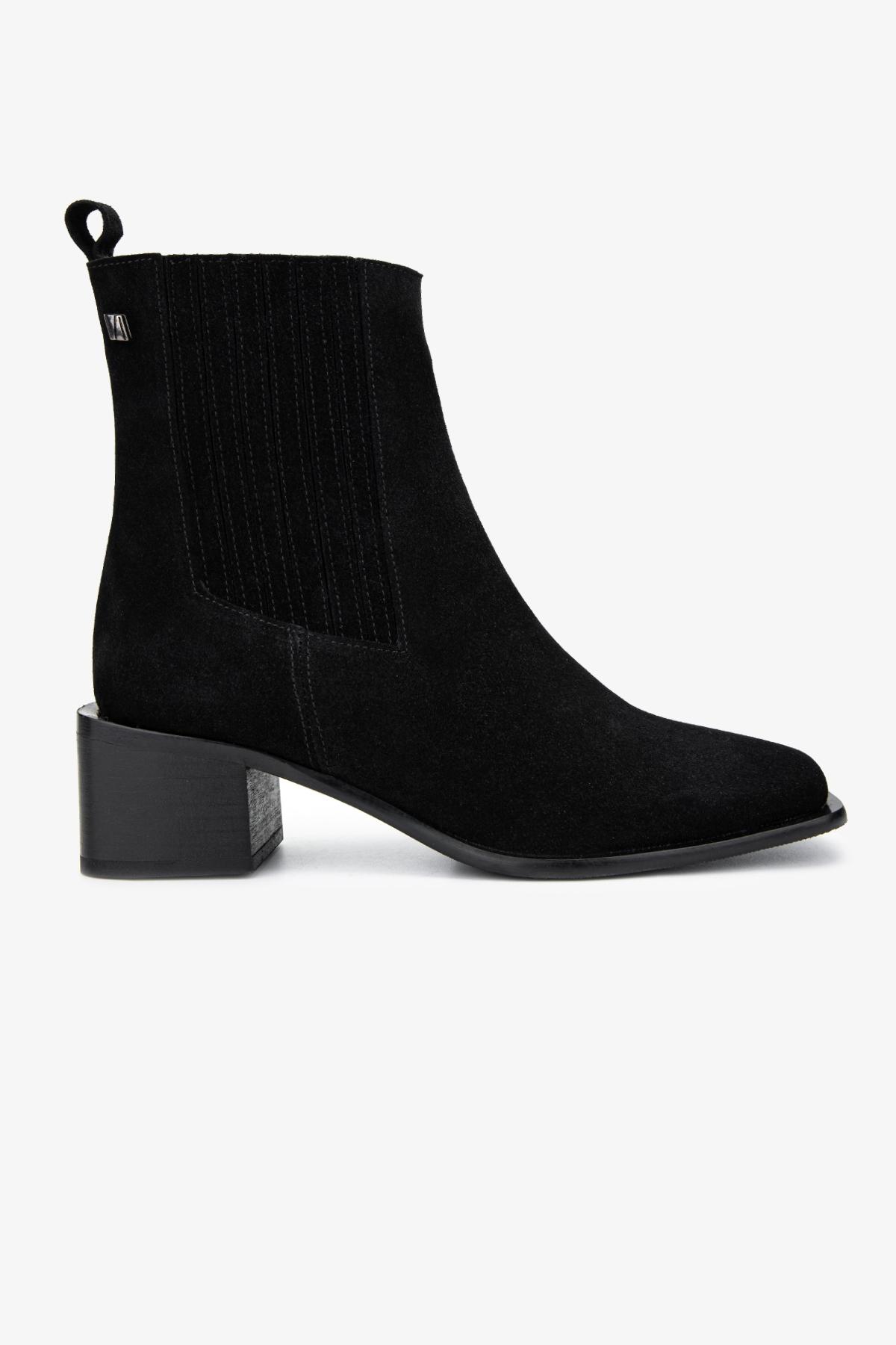 Valmenti Kadın Hakiki Deri Siyah Süet Topuklu Bot