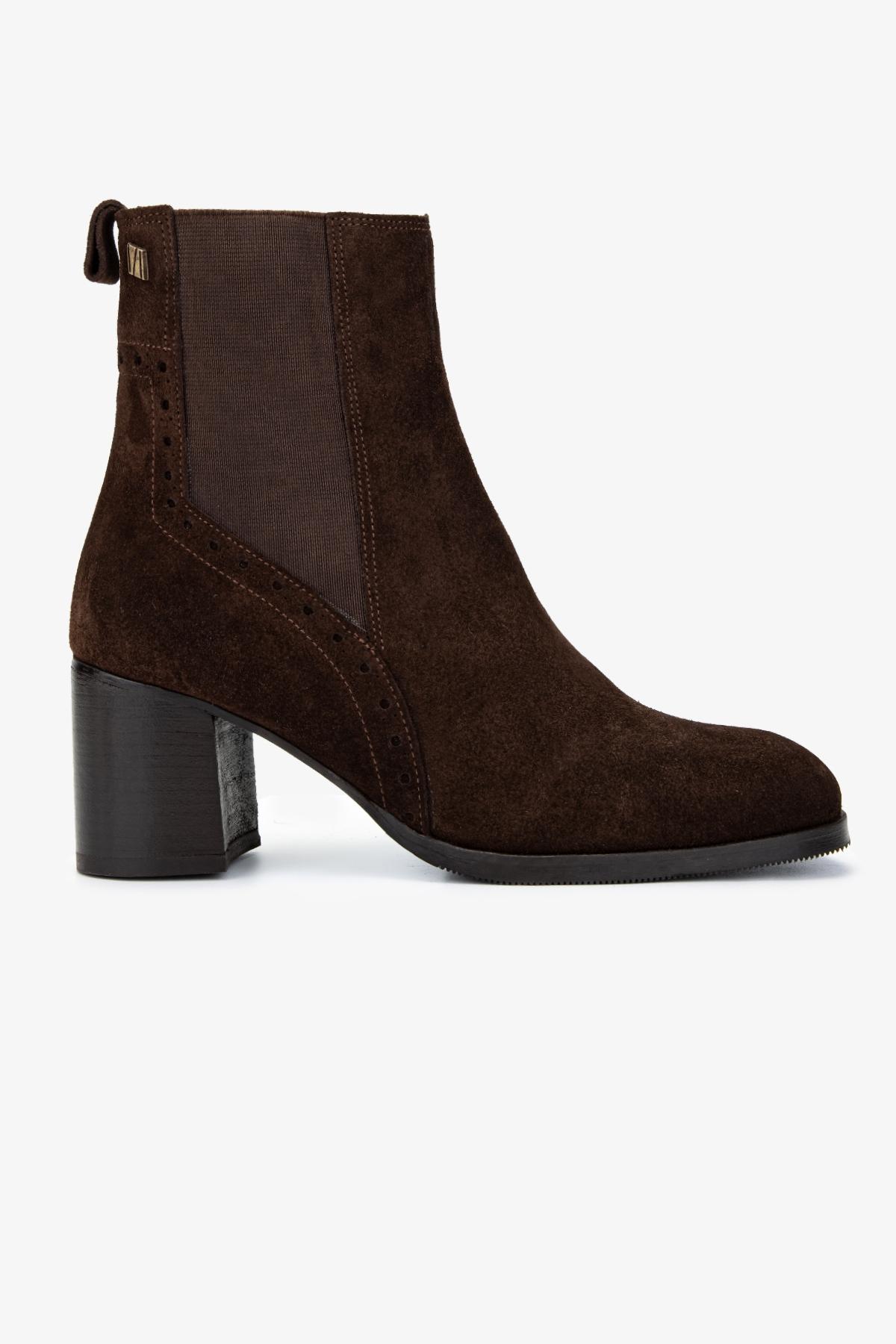 Valmenti Kadın Hakiki Deri Kahverengi Süet Topuklu Bot