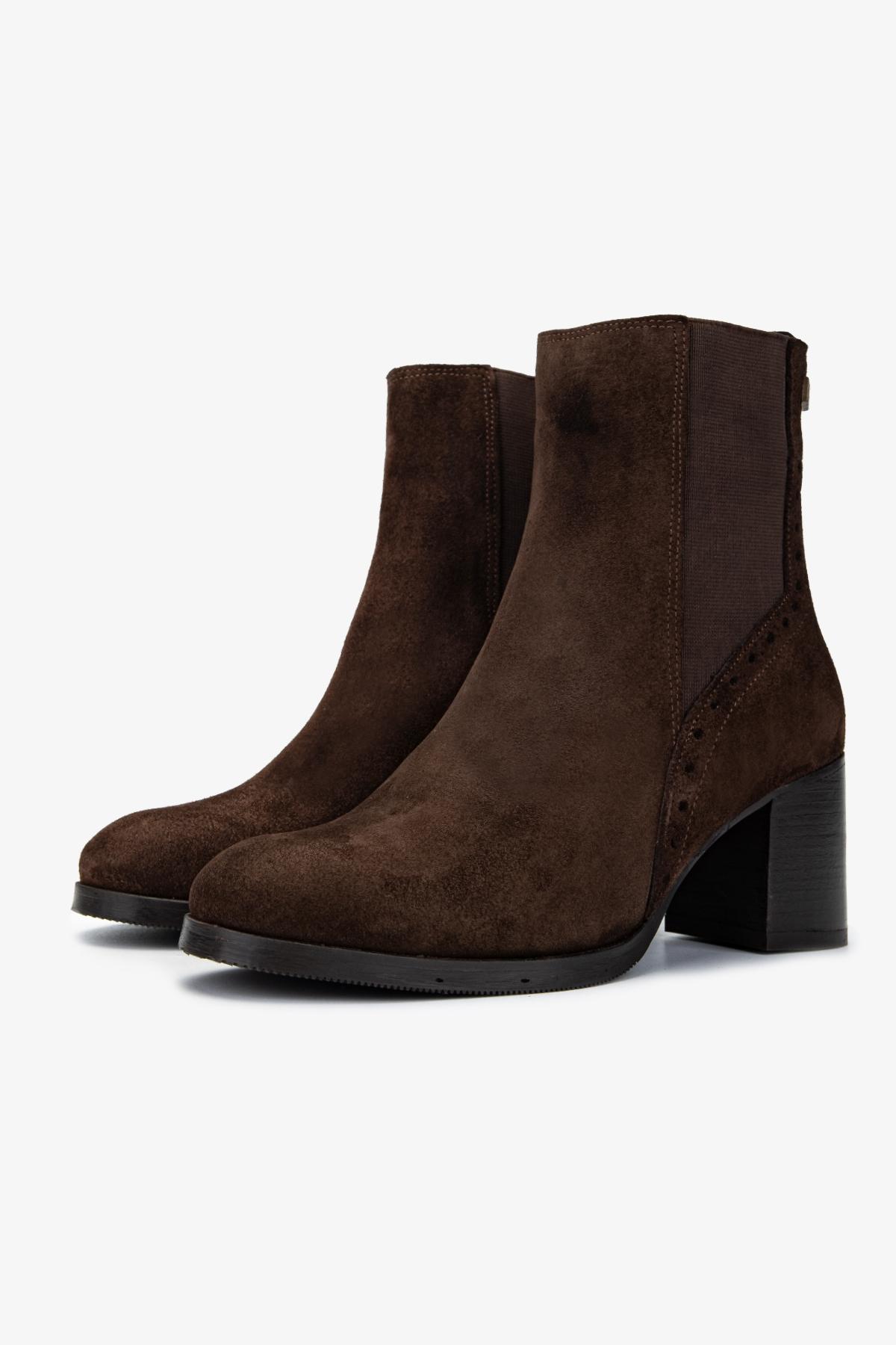 Valmenti Kadın Hakiki Deri Kahverengi Süet Topuklu Bot