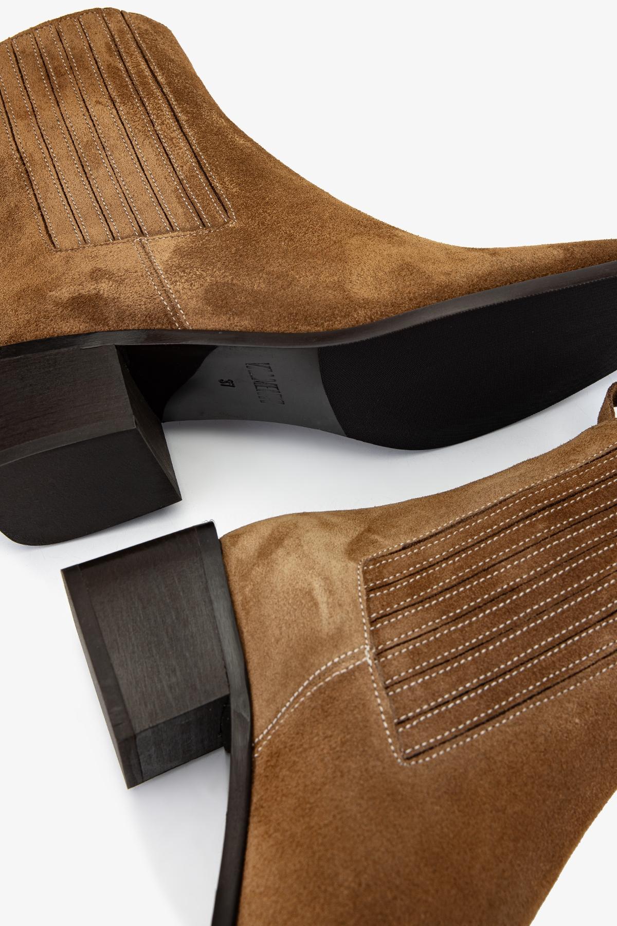 Valmenti Kadın Hakiki Deri Tütün Süet Topuklu Bot