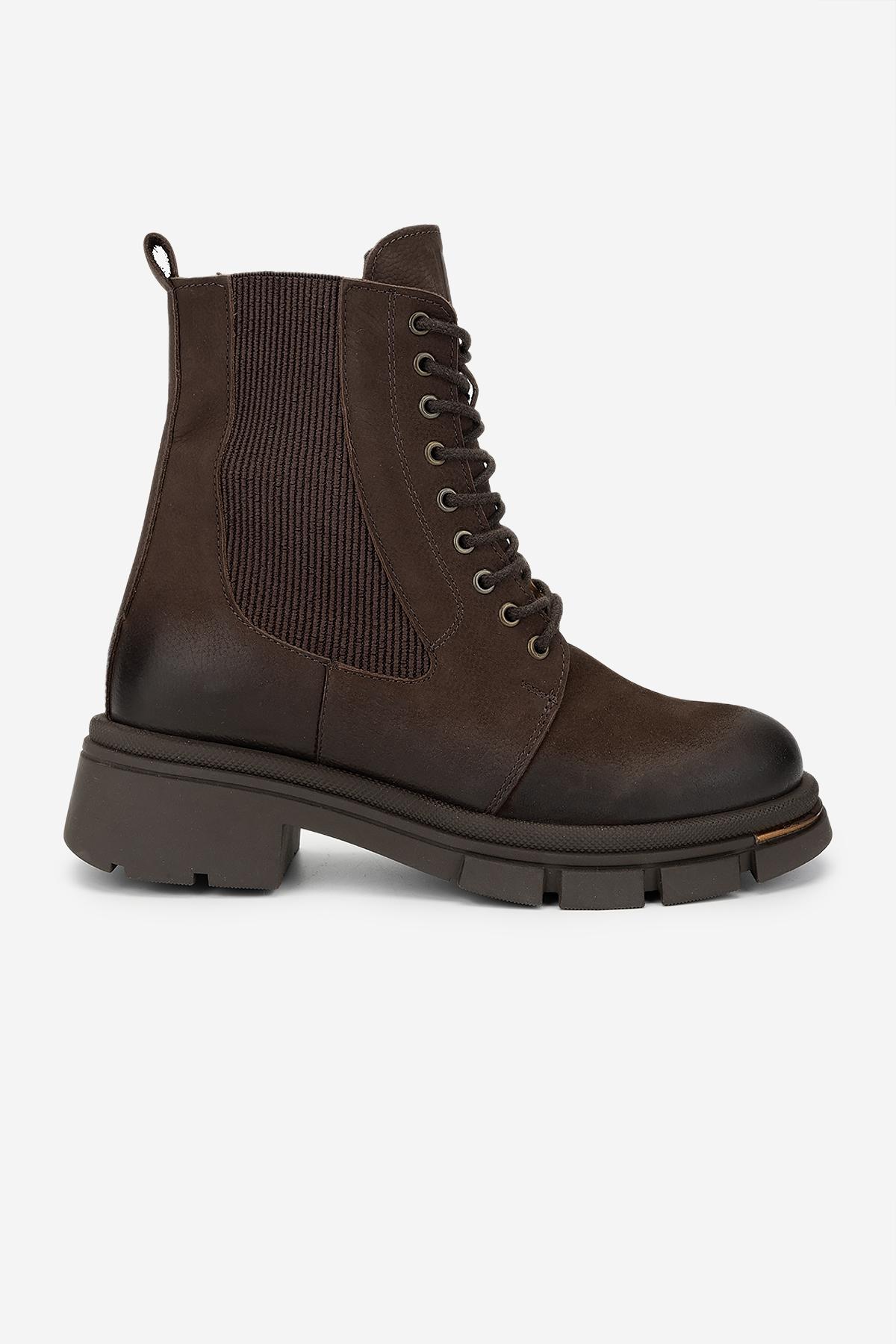 Valmenti Kadın Hakiki Deri Kahverengi Nubuk Düz Bot