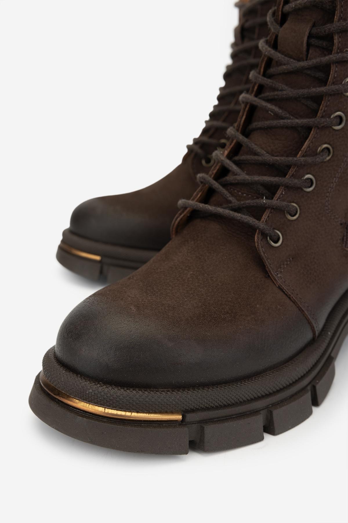 Valmenti Kadın Hakiki Deri Kahverengi Nubuk Düz Bot