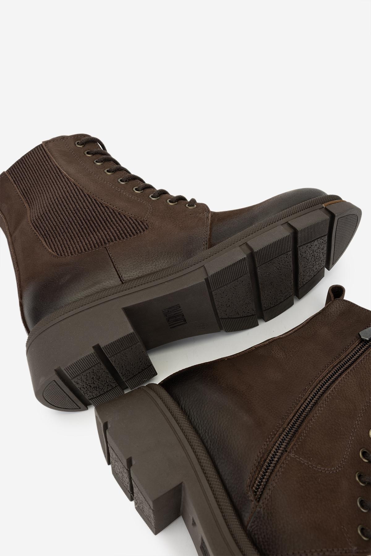 Valmenti Kadın Hakiki Deri Kahverengi Nubuk Düz Bot