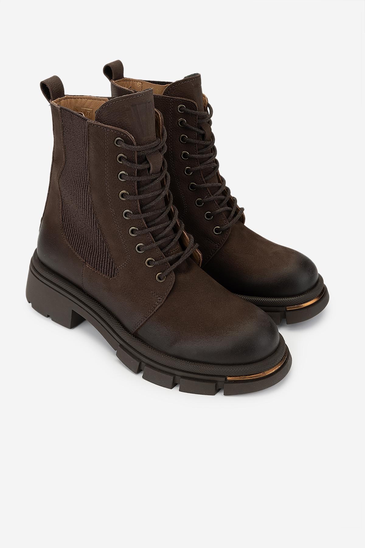 Valmenti Kadın Hakiki Deri Kahverengi Nubuk Düz Bot