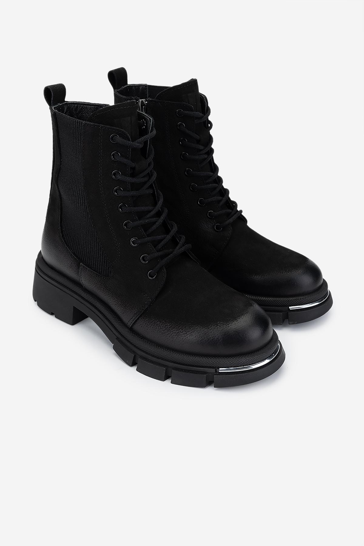 Valmenti Kadın Hakiki Deri Siyah Nubuk Düz Bot