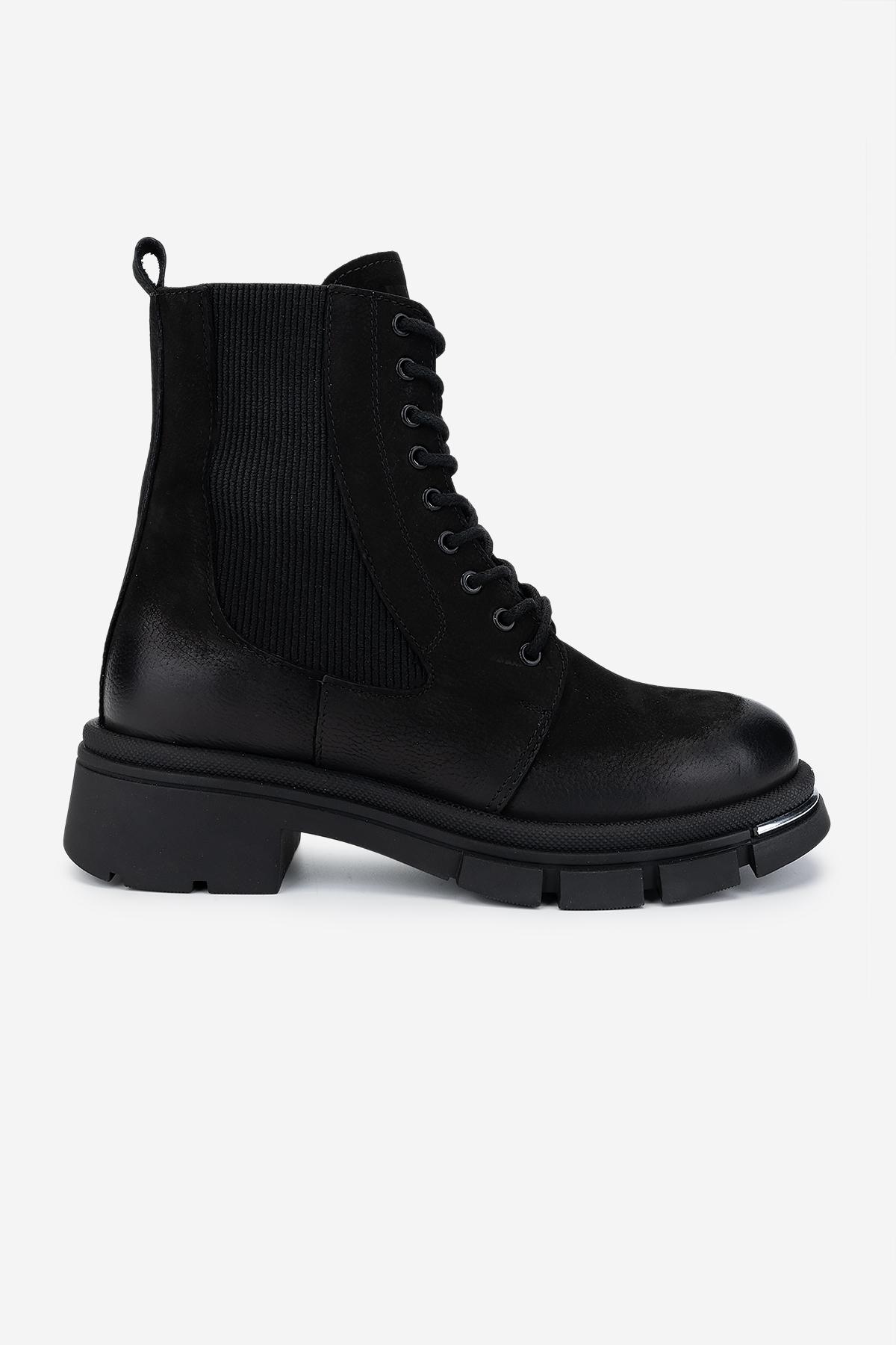 Valmenti Kadın Hakiki Deri Siyah Nubuk Düz Bot