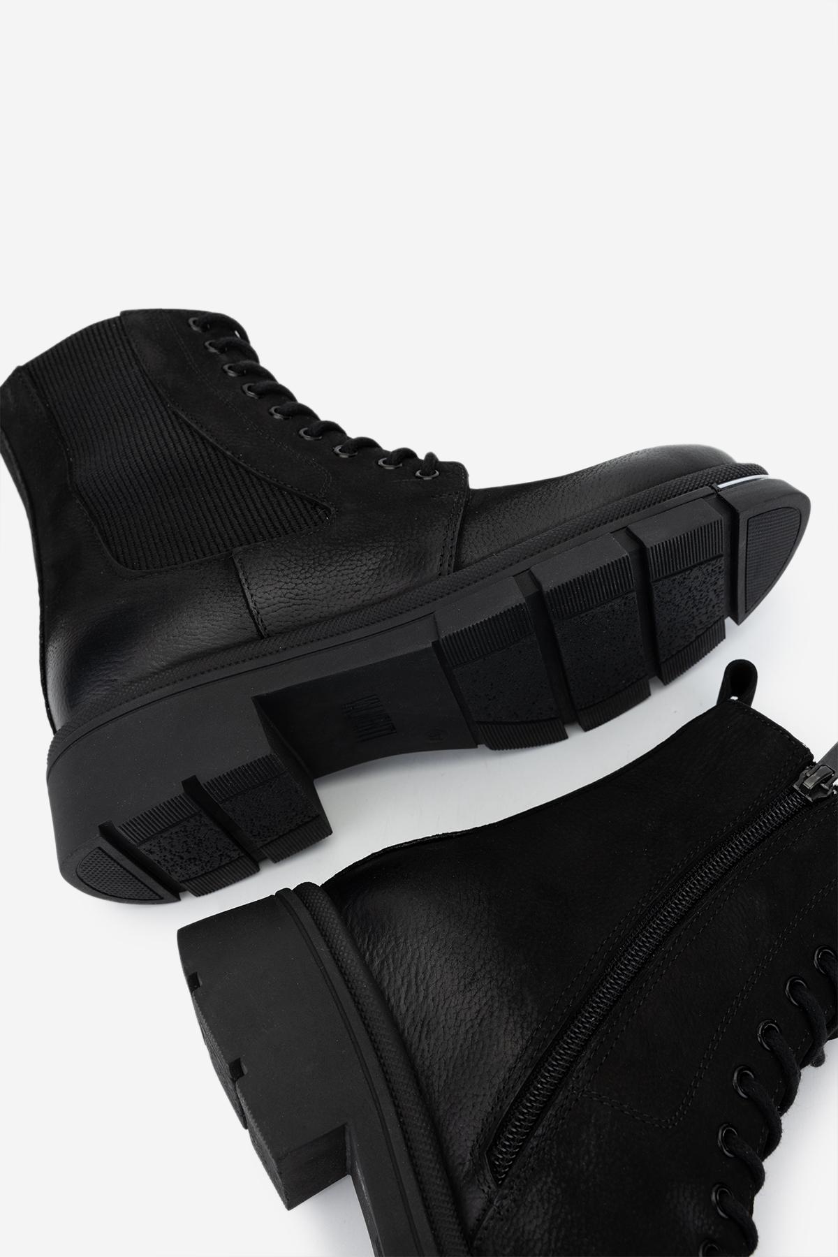 Valmenti Kadın Hakiki Deri Siyah Nubuk Düz Bot