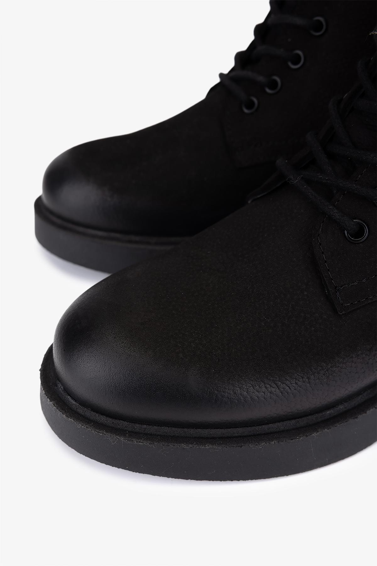 Valmenti Kadın Hakiki Deri Siyah Nubuk Düz Bot