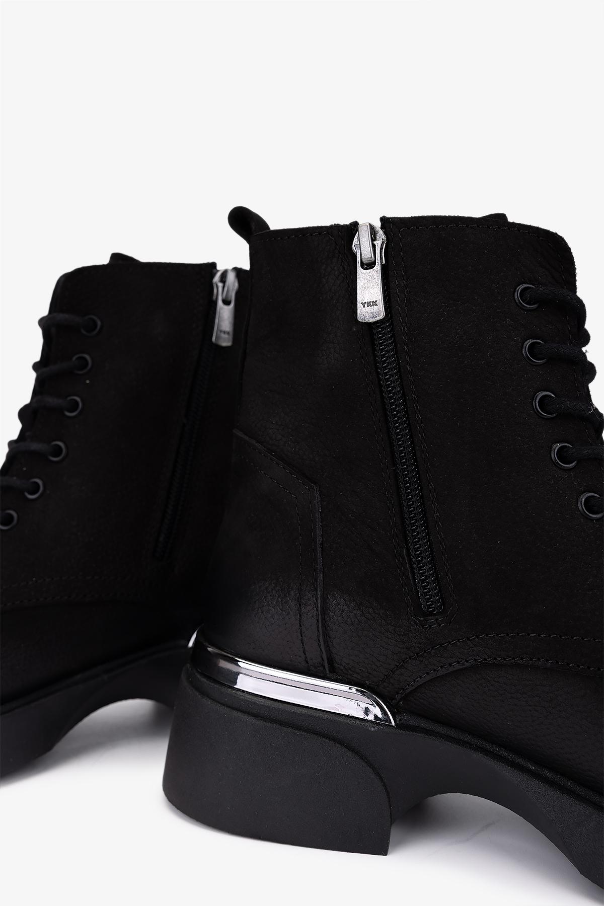 Valmenti Kadın Hakiki Deri Siyah Nubuk Düz Bot