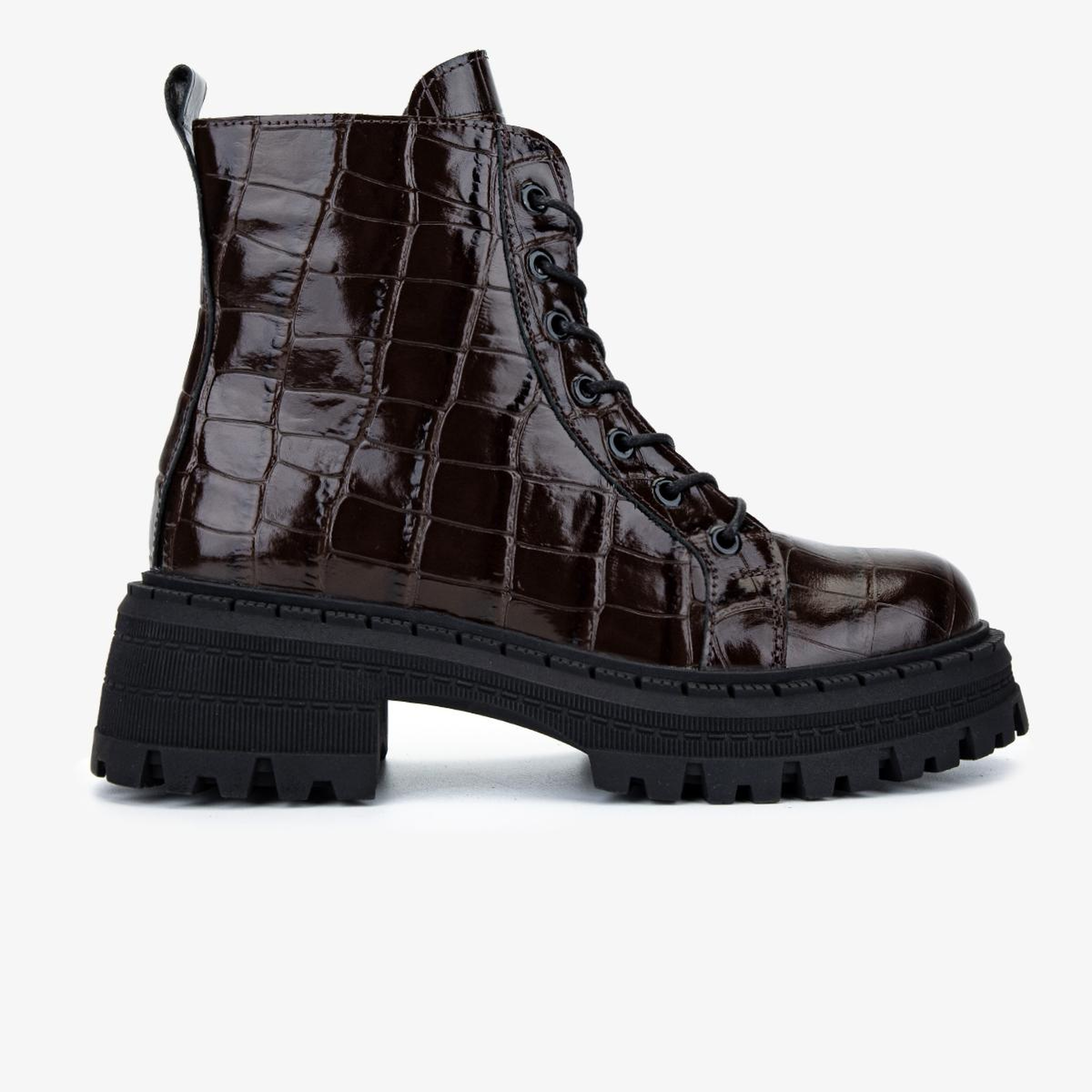 Valmenti Kadın Deri & Tekstil Kahverengi Kroko Düz Bot