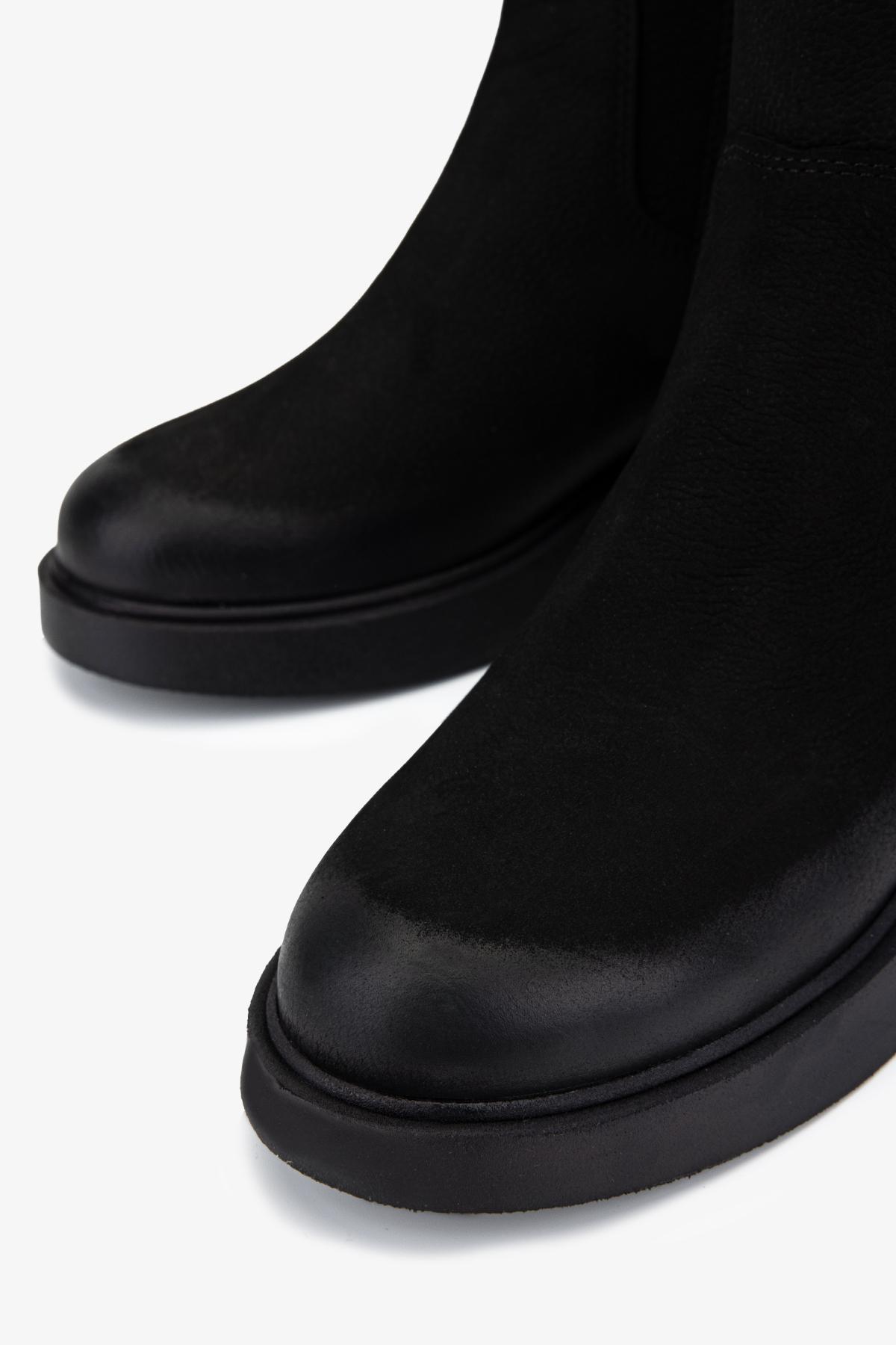 Valmenti Kadın Hakiki Deri Siyah Nubuk Düz Bot