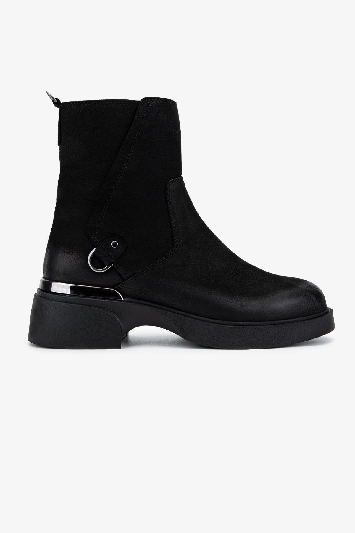 Valmenti Kadın Hakiki Deri Siyah Nubuk Düz Bot