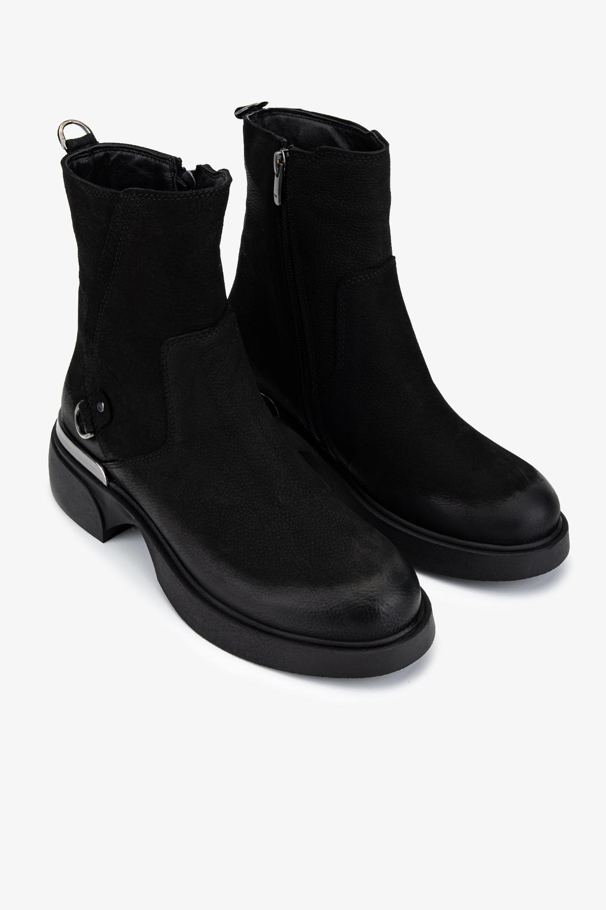 Valmenti Kadın Hakiki Deri Siyah Nubuk Düz Bot