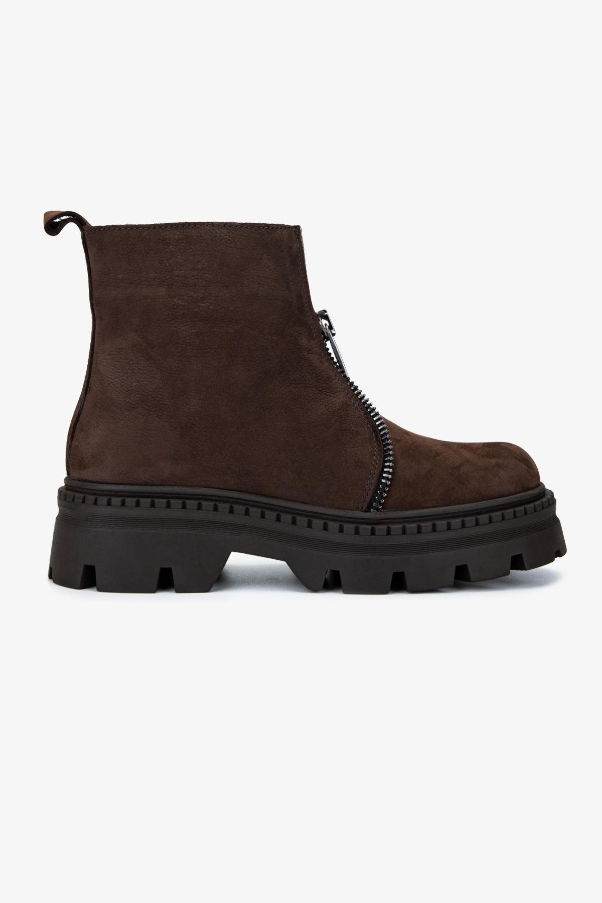 Valmenti Kadın Hakiki Deri Kahverengi Düz Bot