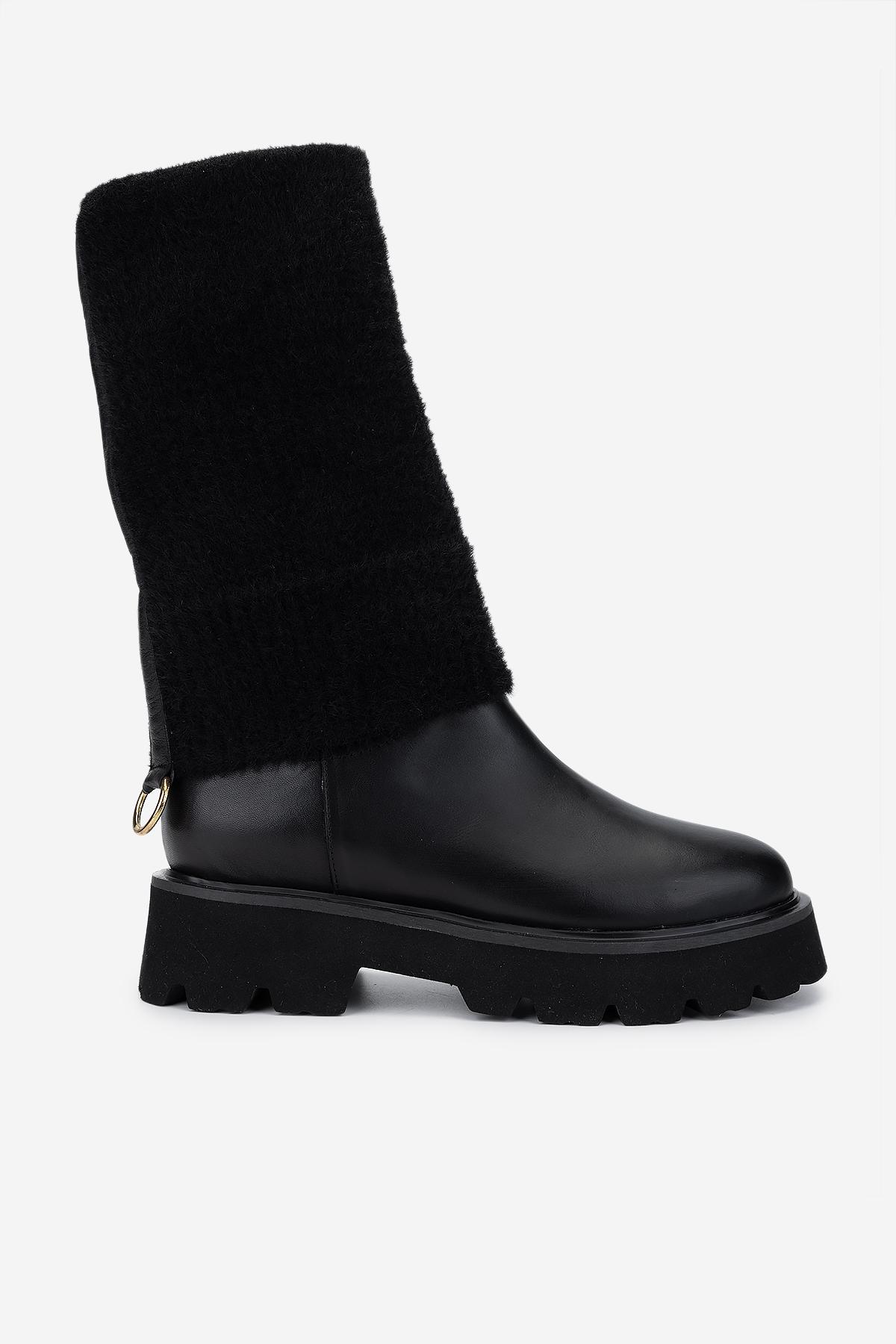 Valmenti Kadın Hakiki Deri Siyah Düz Bot