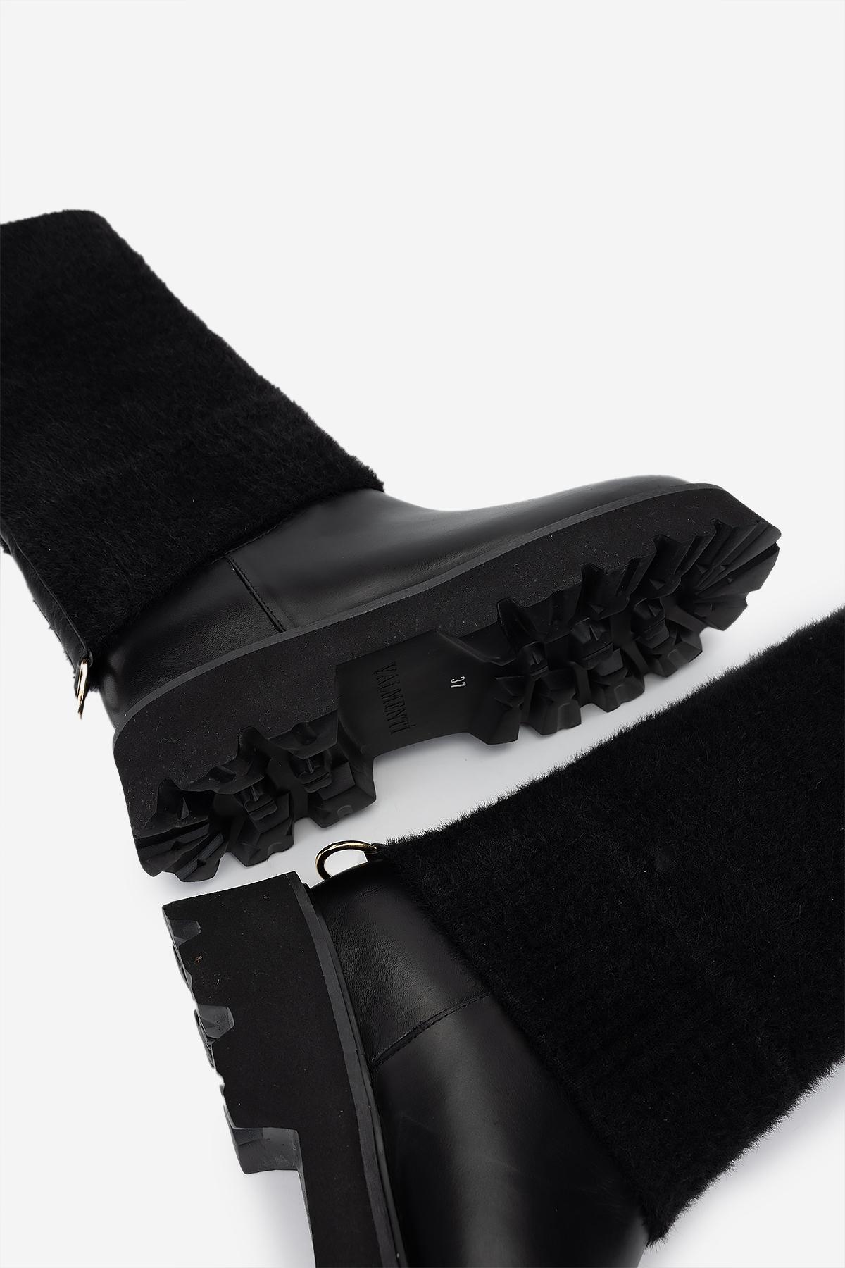 Valmenti Kadın Hakiki Deri Siyah Düz Bot