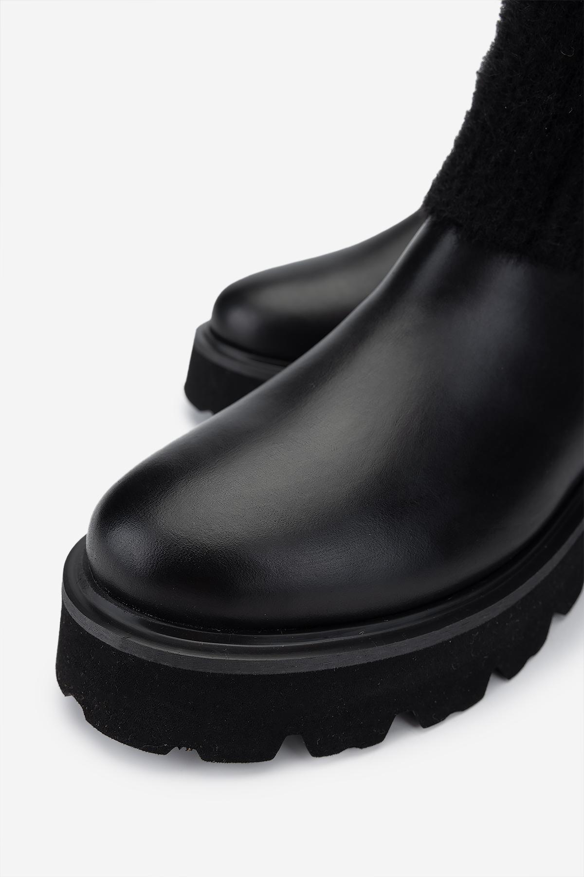 Valmenti Kadın Hakiki Deri Siyah Düz Bot