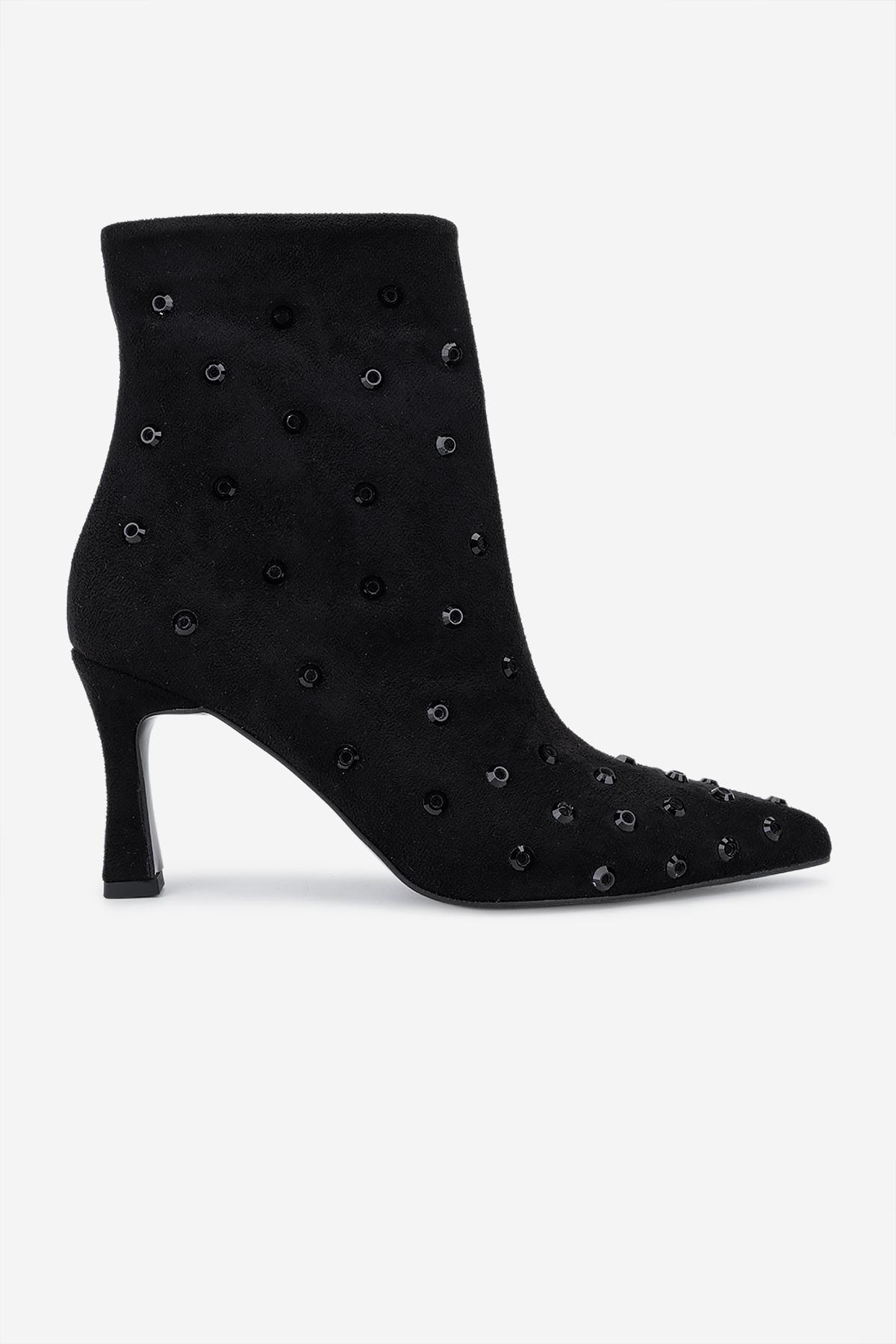 Valmenti Kadın Tekstil Siyah Kadife Topuklu Bot
