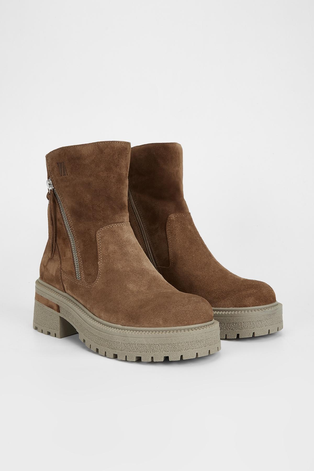 Valmenti Kadın Hakiki Deri Taba Süet Düz Bot