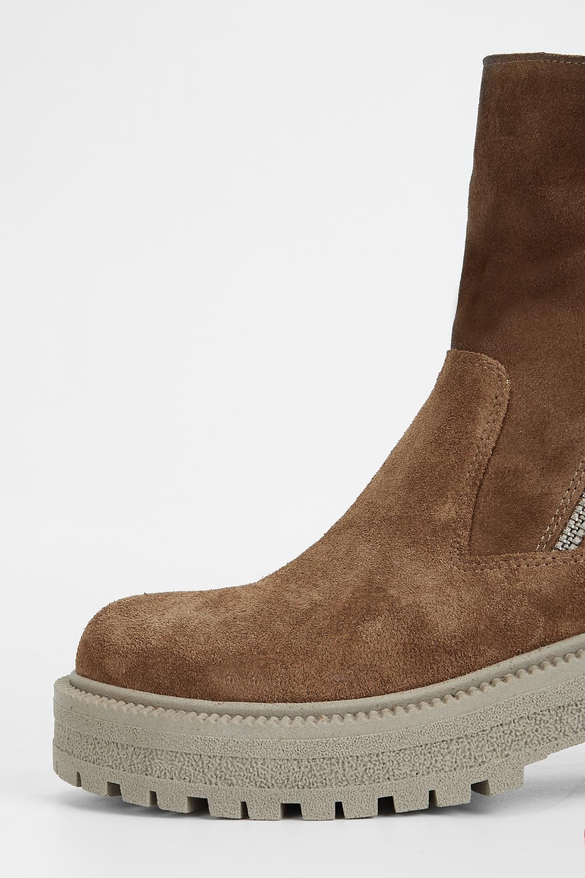 Valmenti Kadın Hakiki Deri Taba Süet Düz Bot