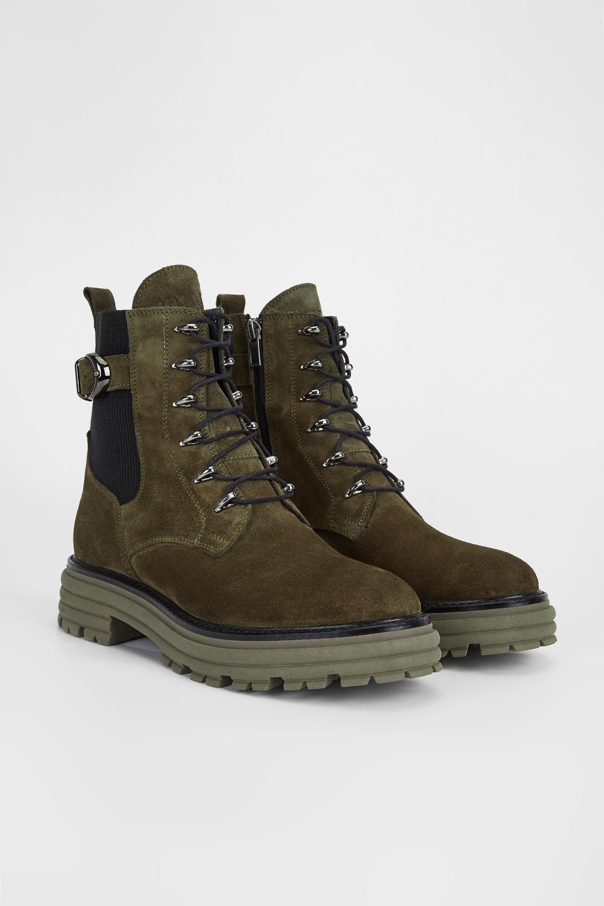 Valmenti Kadın Hakiki Deri Haki Süet Düz Bot