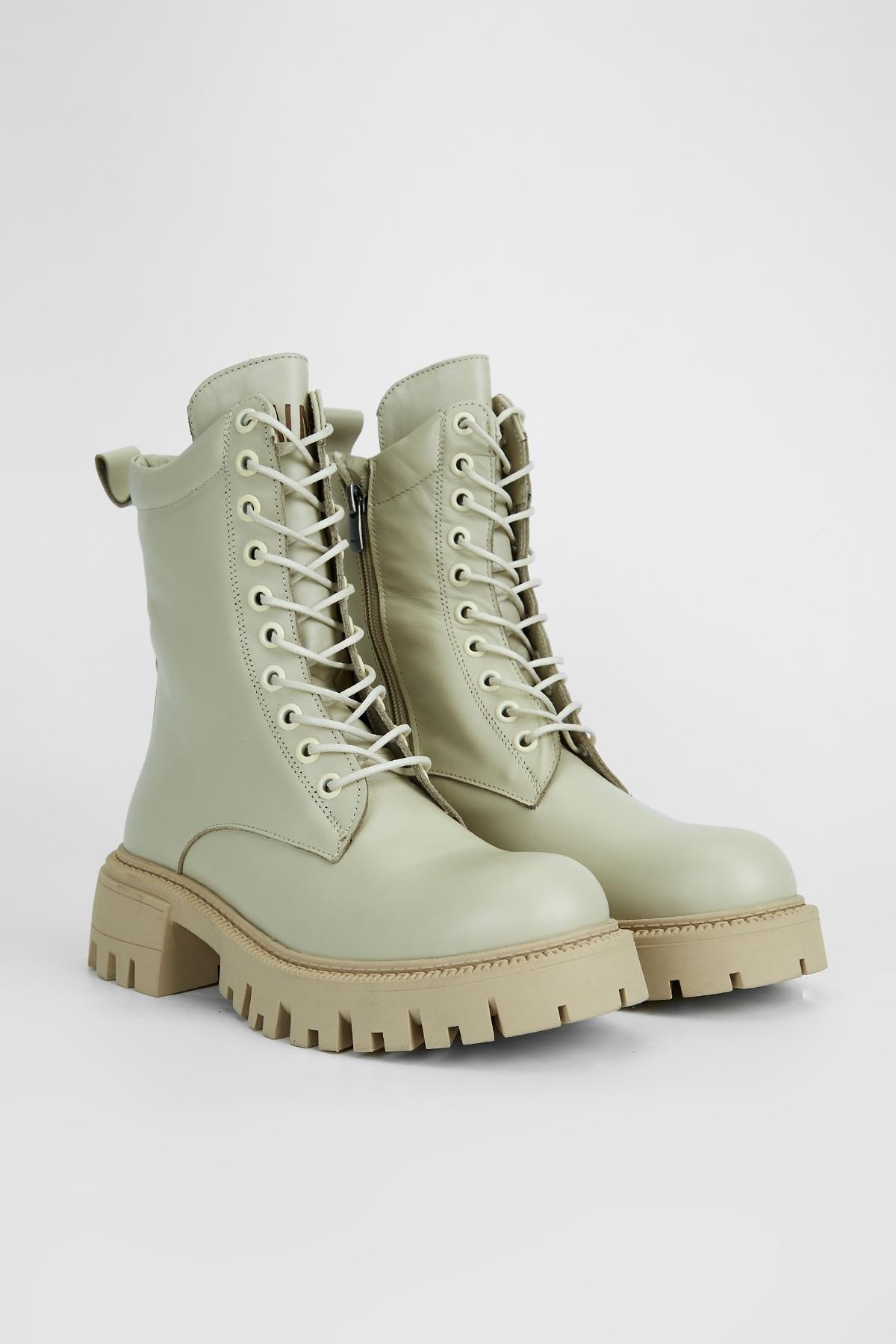 Valmenti Kadın Hakiki Deri Bej Düz Bot