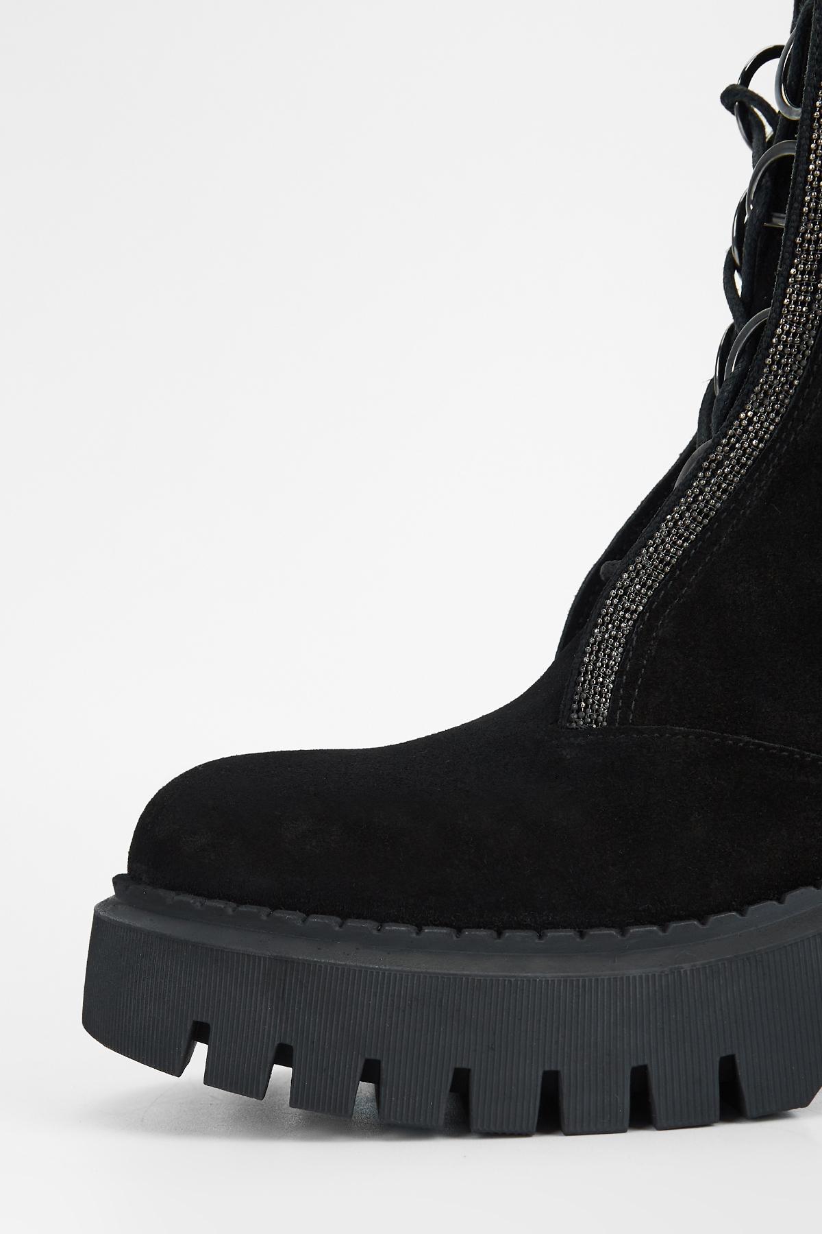 Valmenti Kadın Hakiki Deri Siyah Süet Topuklu Bot