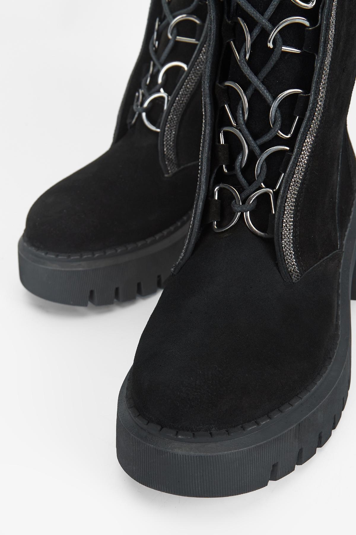 Valmenti Kadın Hakiki Deri Siyah Süet Topuklu Bot