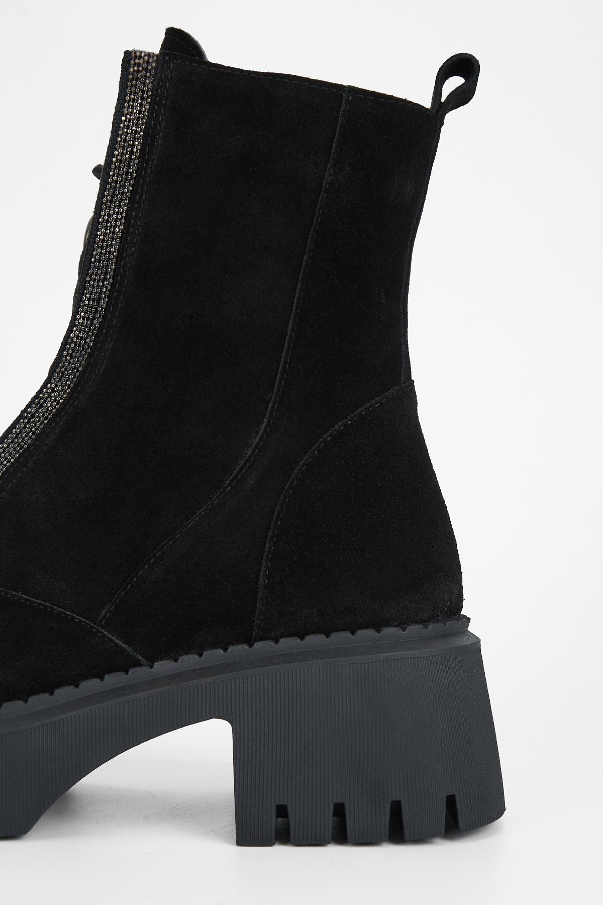 Valmenti Kadın Hakiki Deri Siyah Süet Topuklu Bot