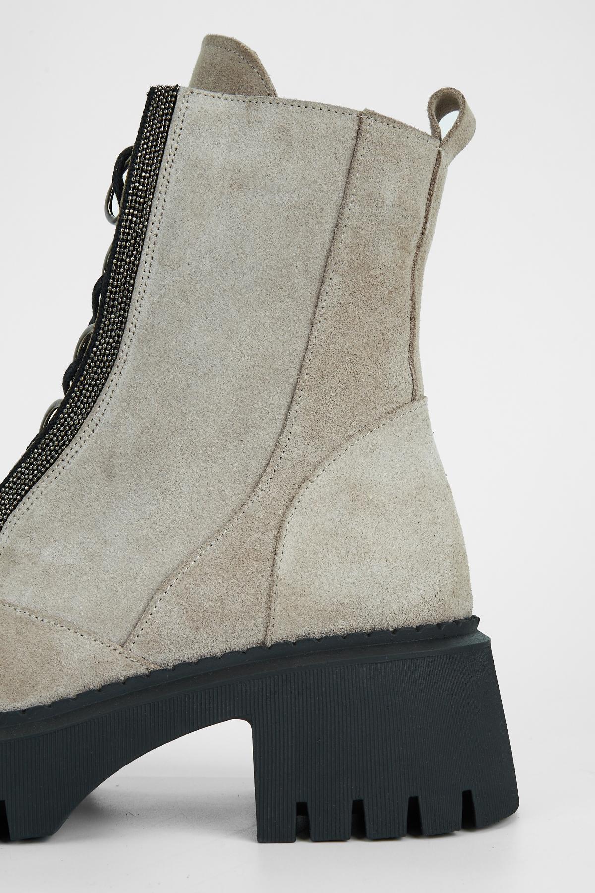 Valmenti Kadın Hakiki Deri Bej Süet Topuklu Bot